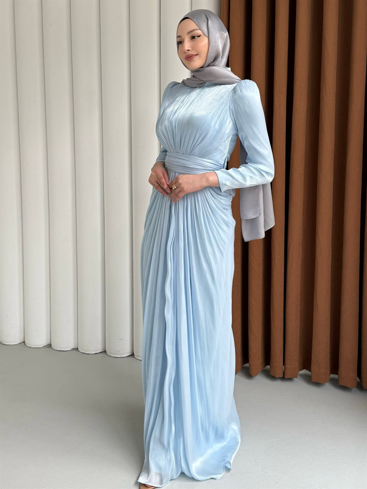 Aura Luxe Tesettür Abiye-BEBE MAVİ