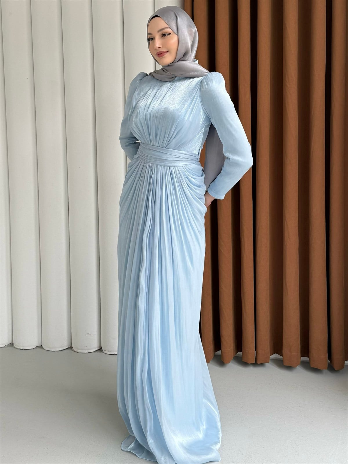 Aura Luxe Tesettür Abiye-BEBE MAVİ