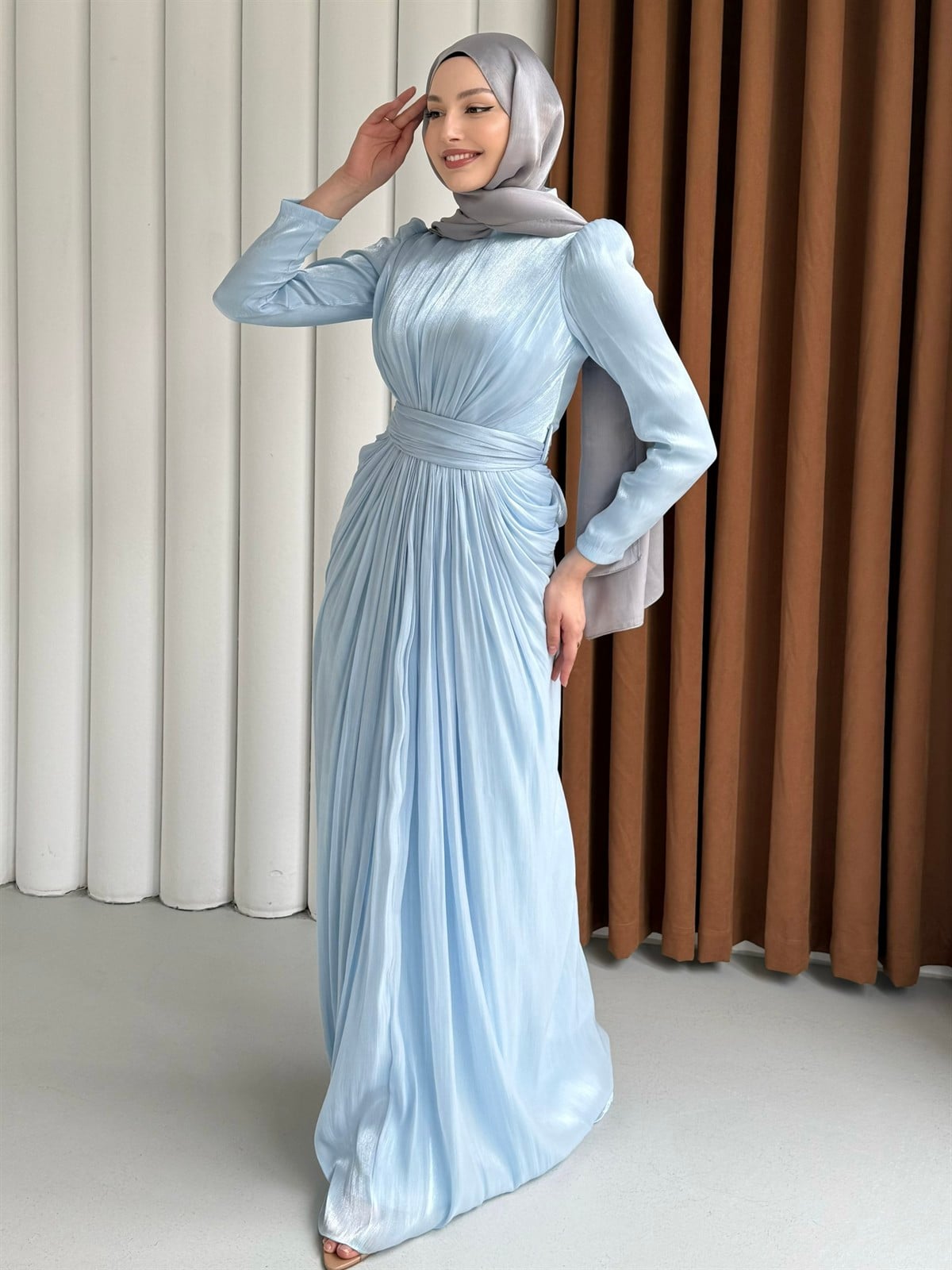 Aura Luxe Tesettür Abiye-BEBE MAVİ