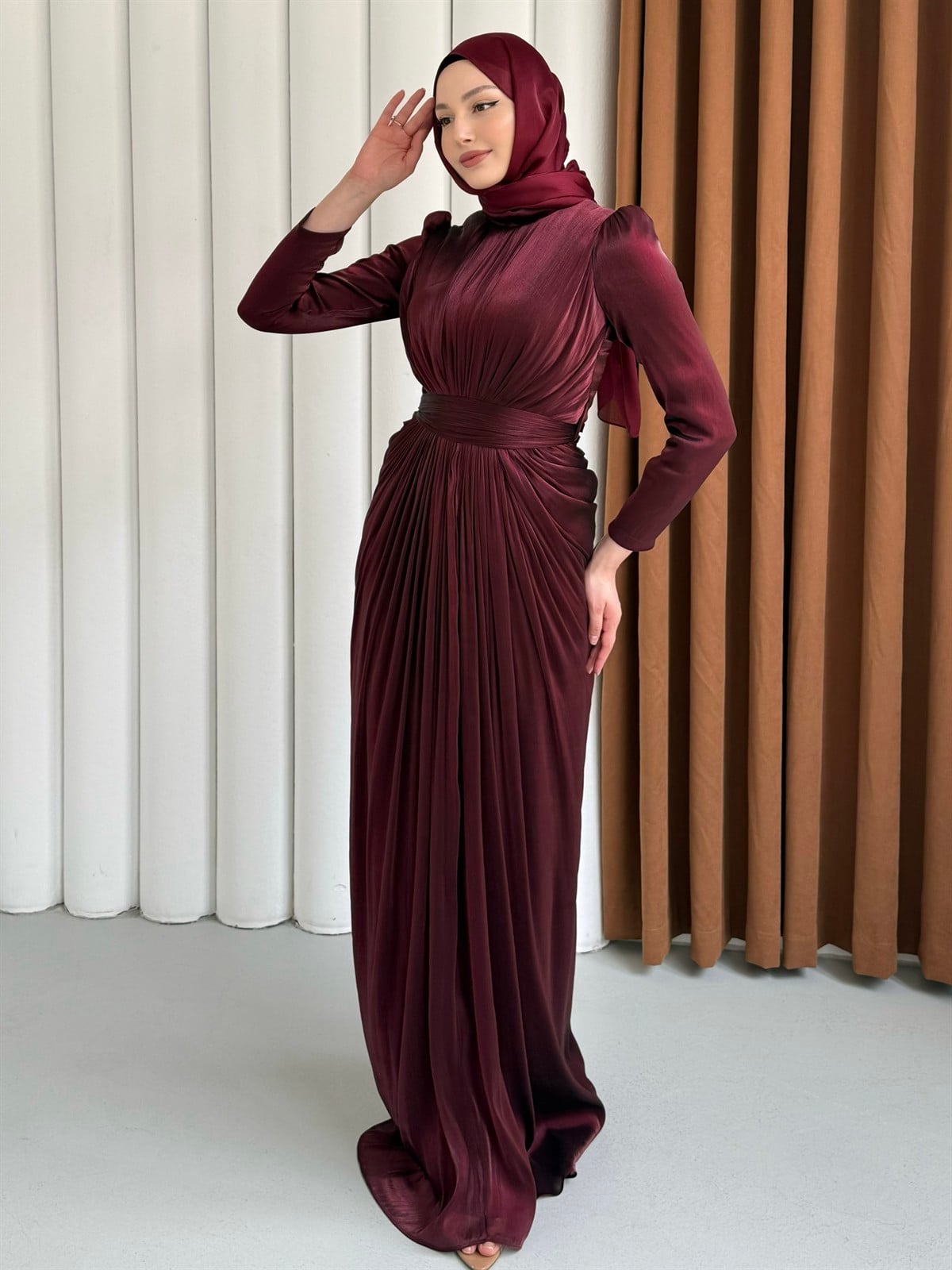 Aura Luxe Tesettür Abiye-BORDO