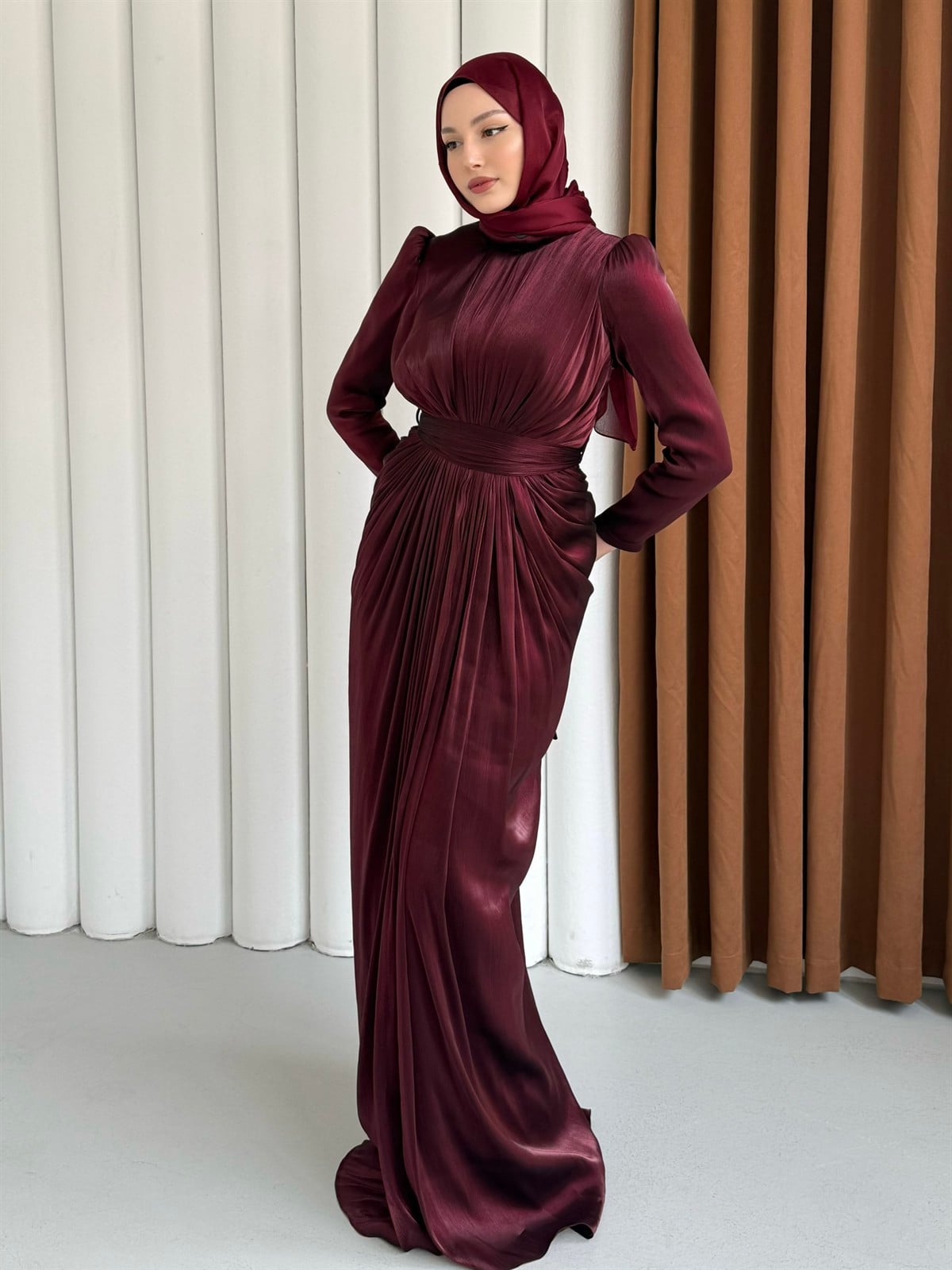 Aura Luxe Tesettür Abiye-BORDO