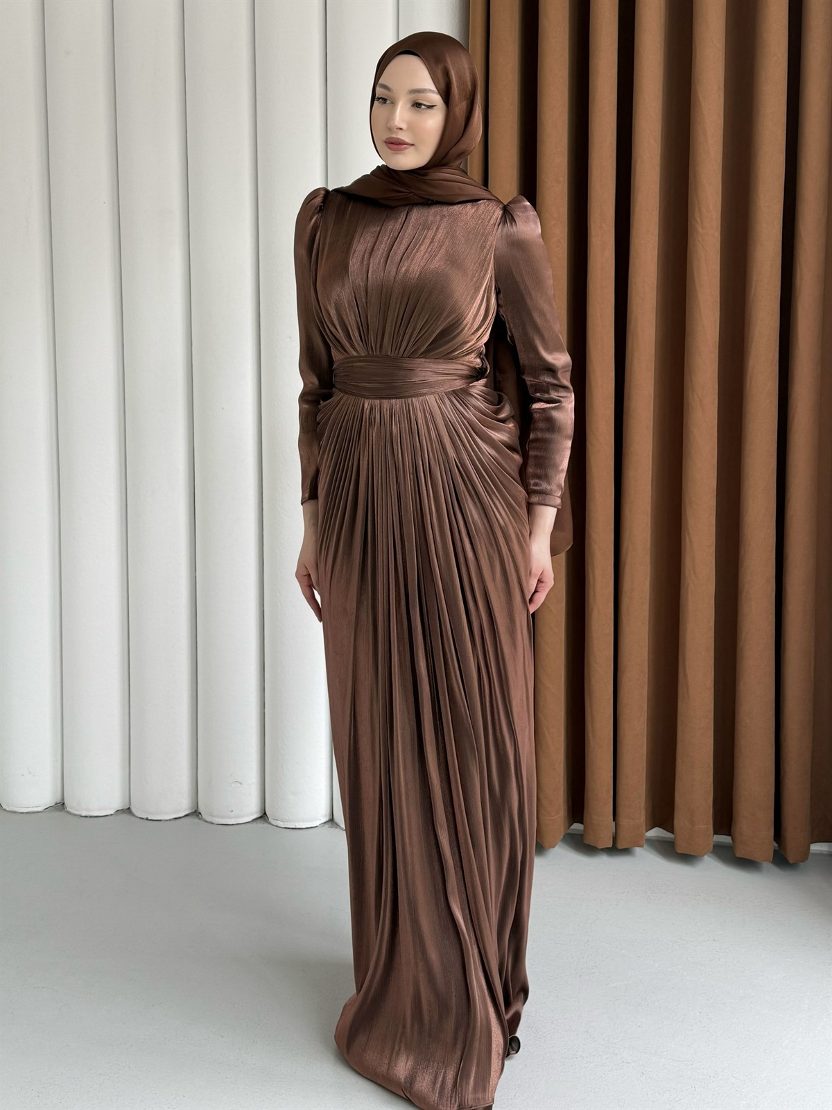 Aura Luxe Tesettür Abiye-KAHVERENGİ