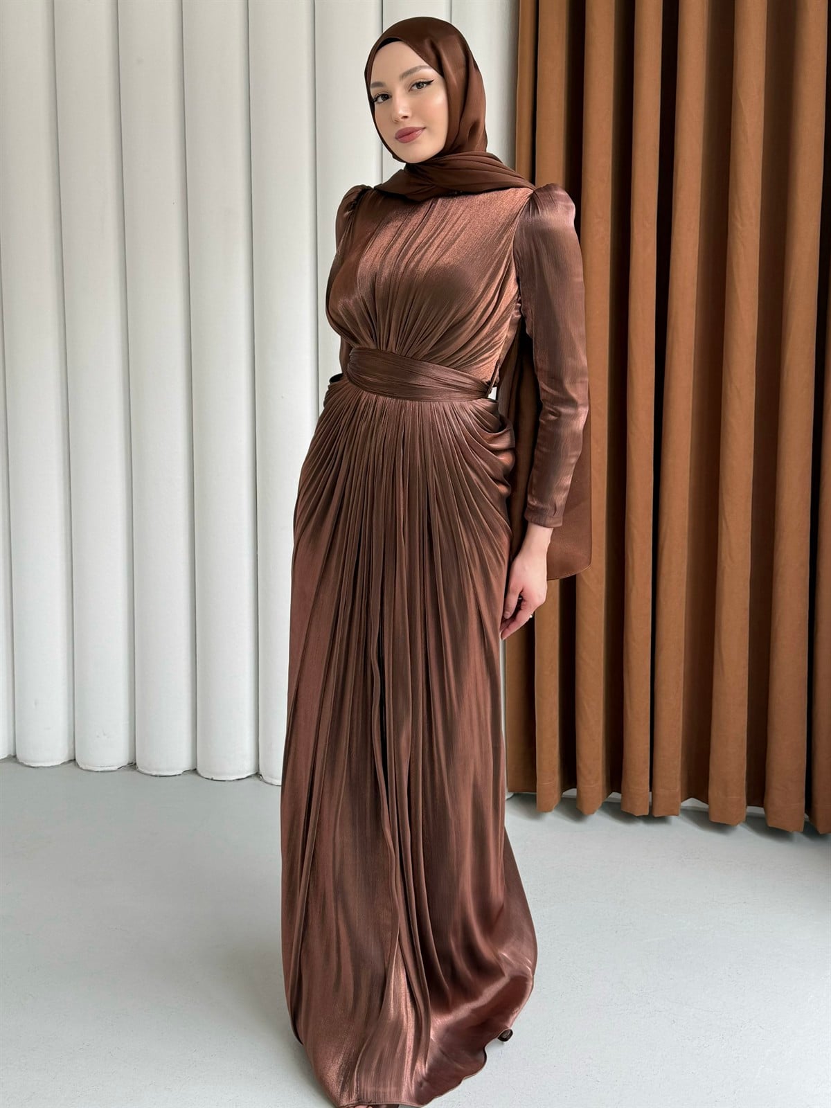 Aura Luxe Tesettür Abiye-KAHVERENGİ