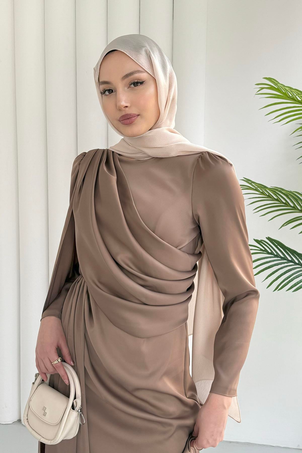 Ay Işığı Pelerin Detaylı Tesettür Abiye-VİZON