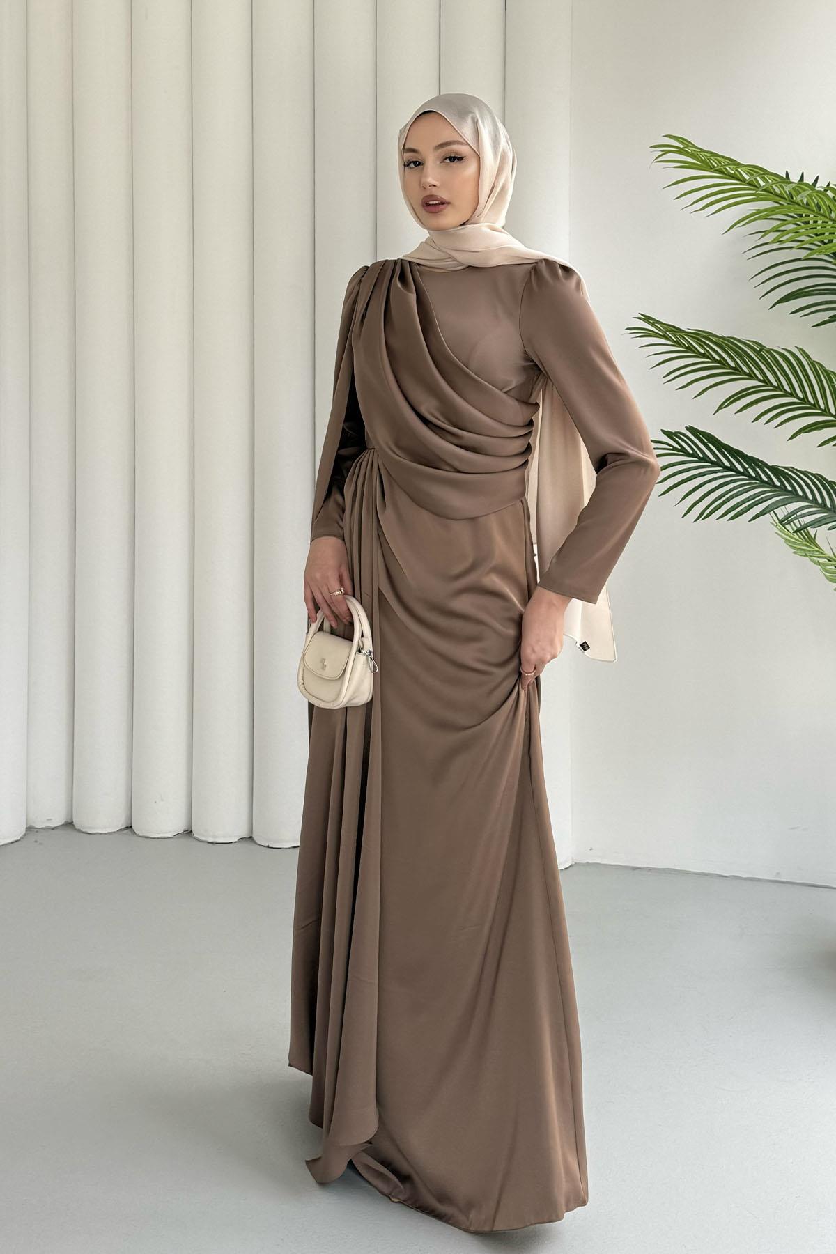 Ay Işığı Pelerin Detaylı Tesettür Abiye-VİZON