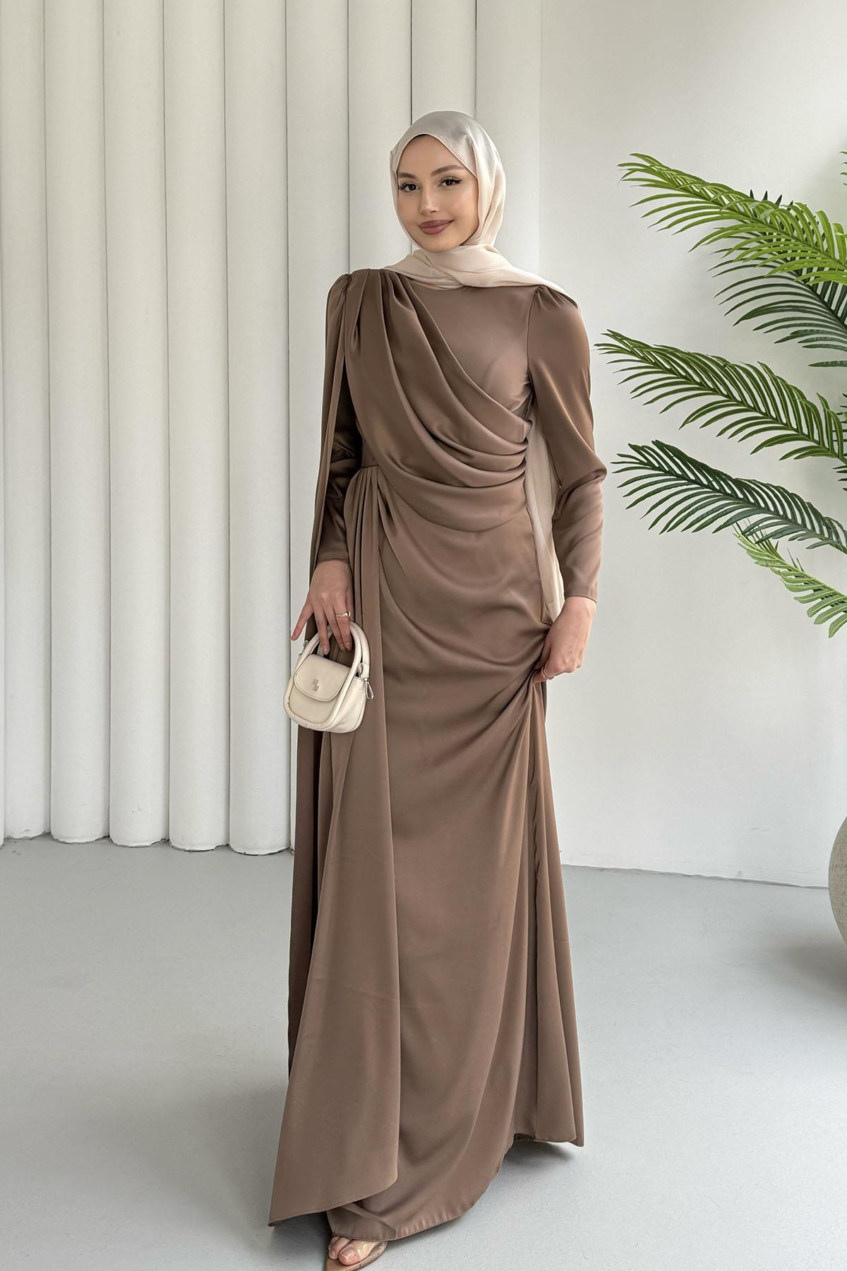 Ay Işığı Pelerin Detaylı Tesettür Abiye-VİZON