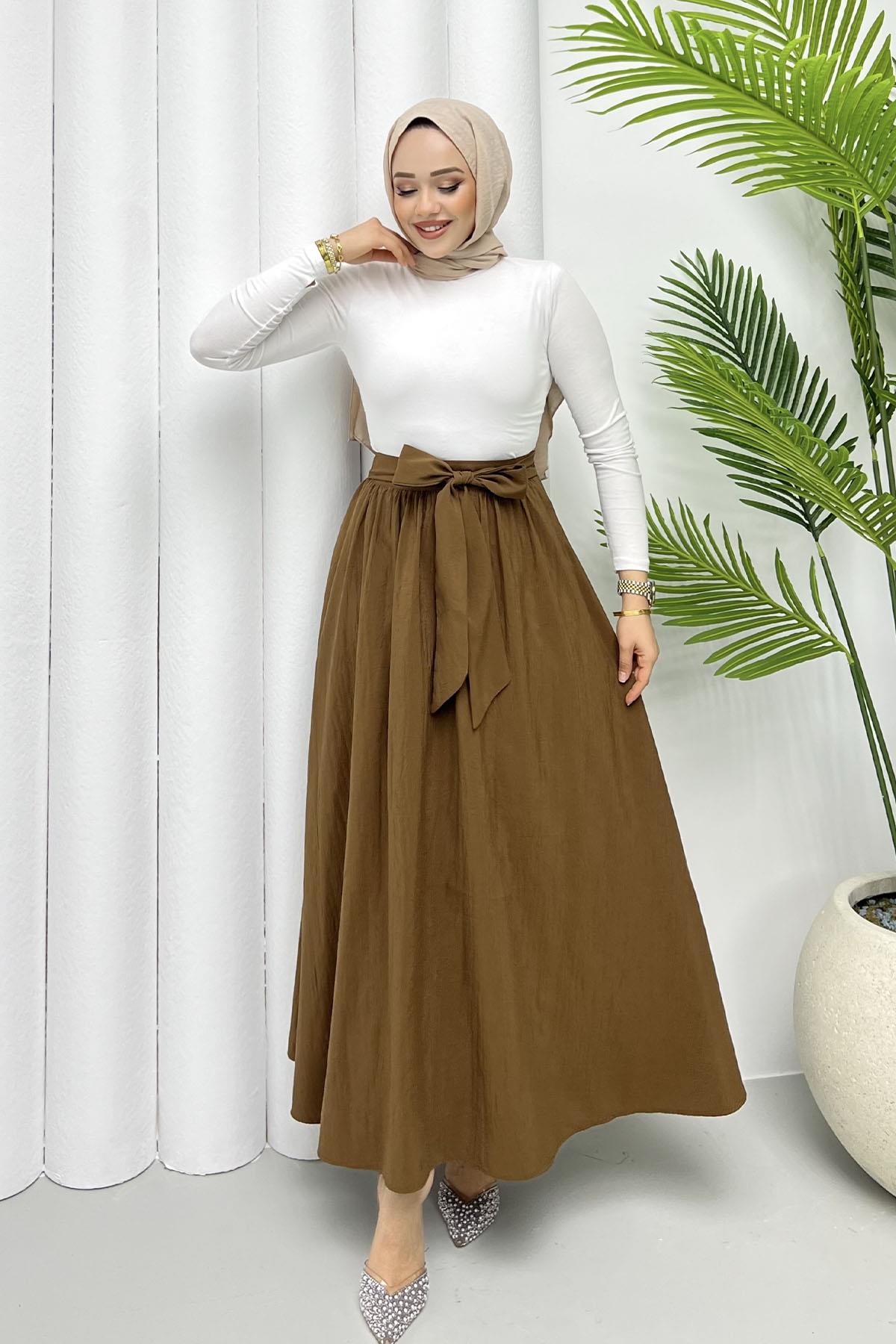 Bağlamalı Crash Etek-KAHVERENGİ