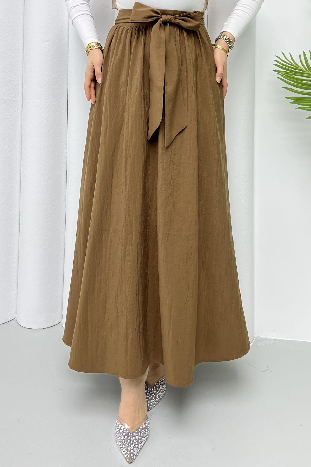 Bağlamalı Crash Etek-KAHVERENGİ