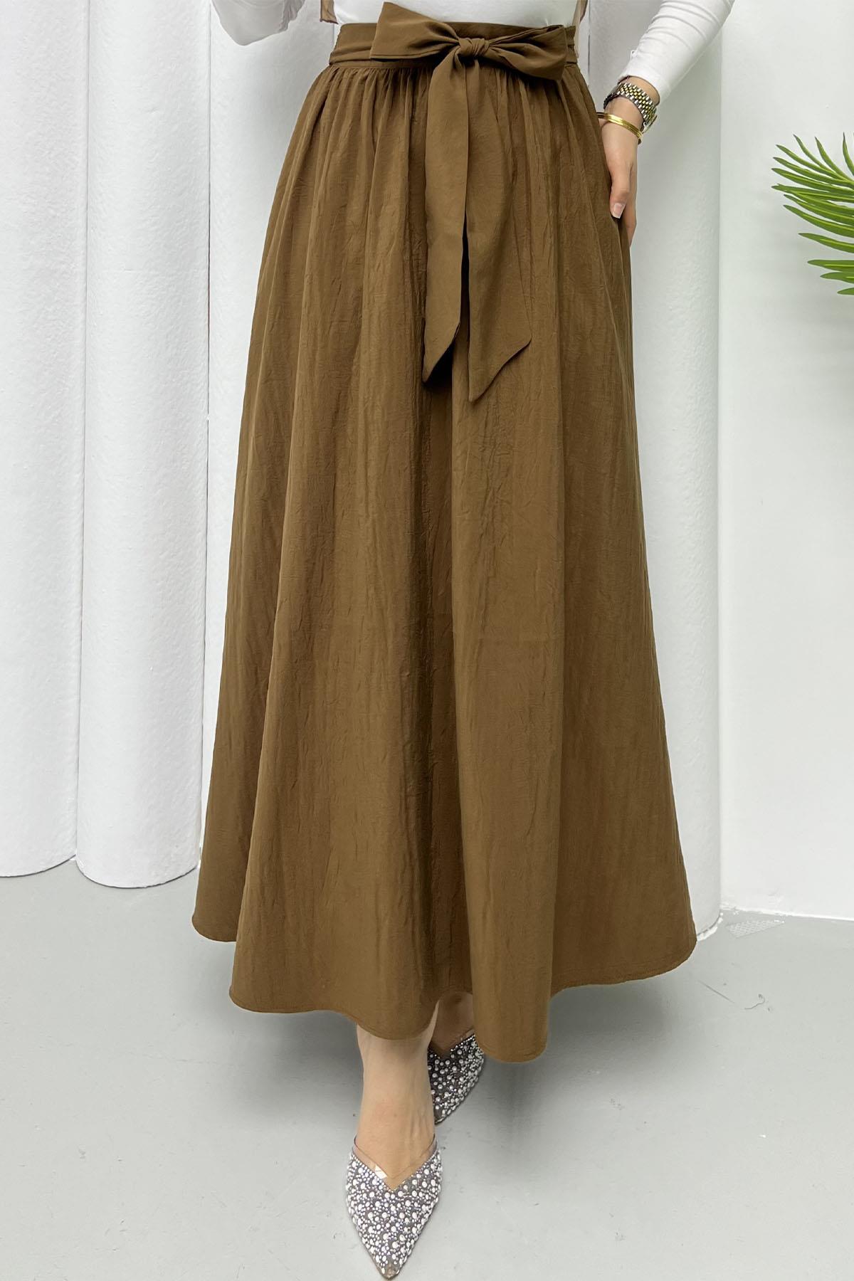 Bağlamalı Crash Etek-KAHVERENGİ