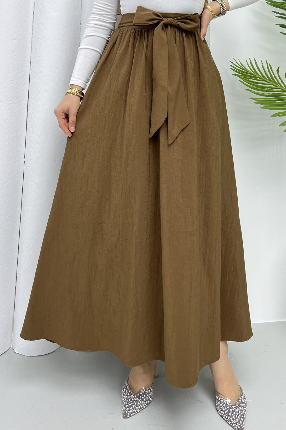 Bağlamalı Crash Etek-KAHVERENGİ