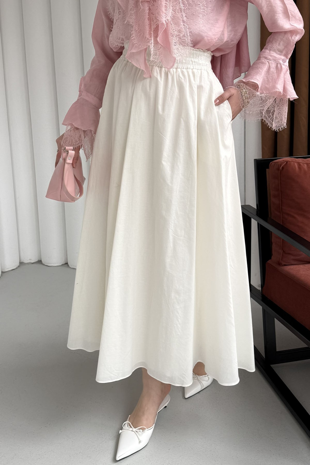 Beli Lastikli Cepli Etek-EKRU