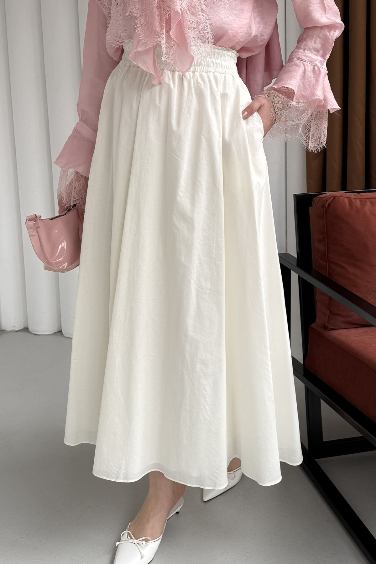 Beli Lastikli Cepli Etek-EKRU