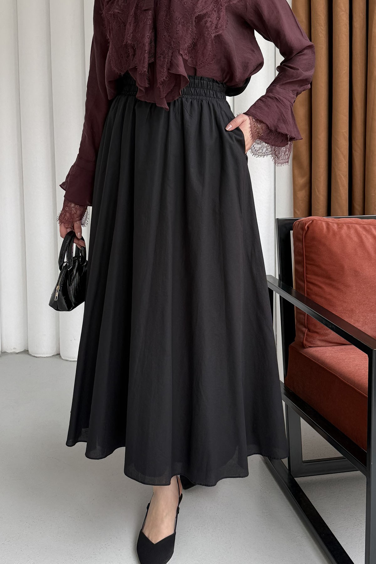 Beli Lastikli Cepli Etek-SİYAH