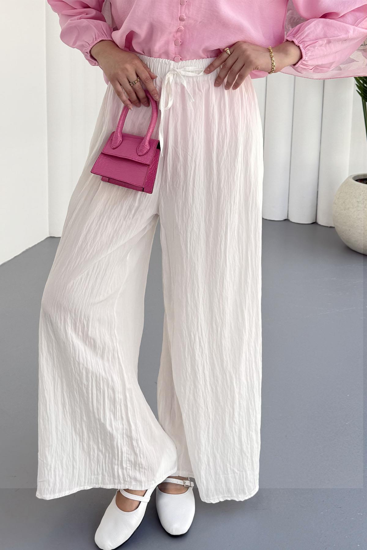 Beli Lastikli Modal Pantolon-BEYAZ