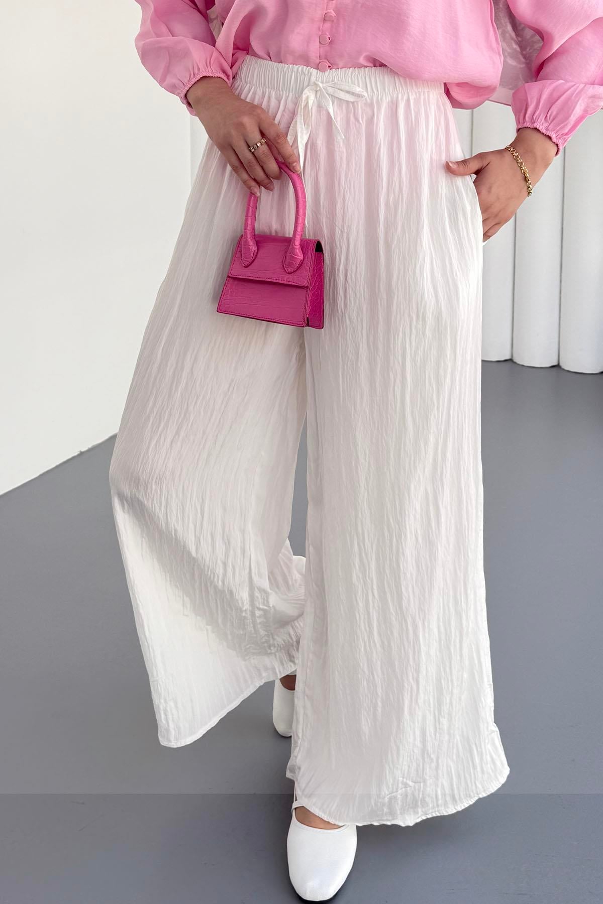 Beli Lastikli Modal Pantolon-BEYAZ