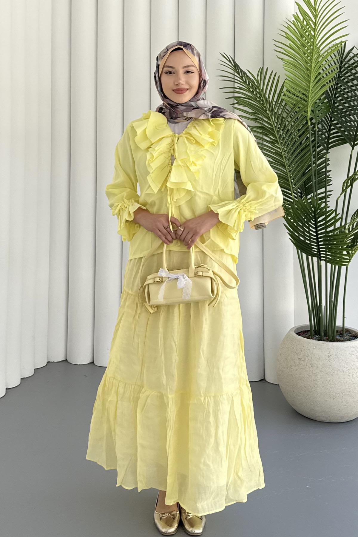 Beli Lastkli Katkatlı Etek-SARI