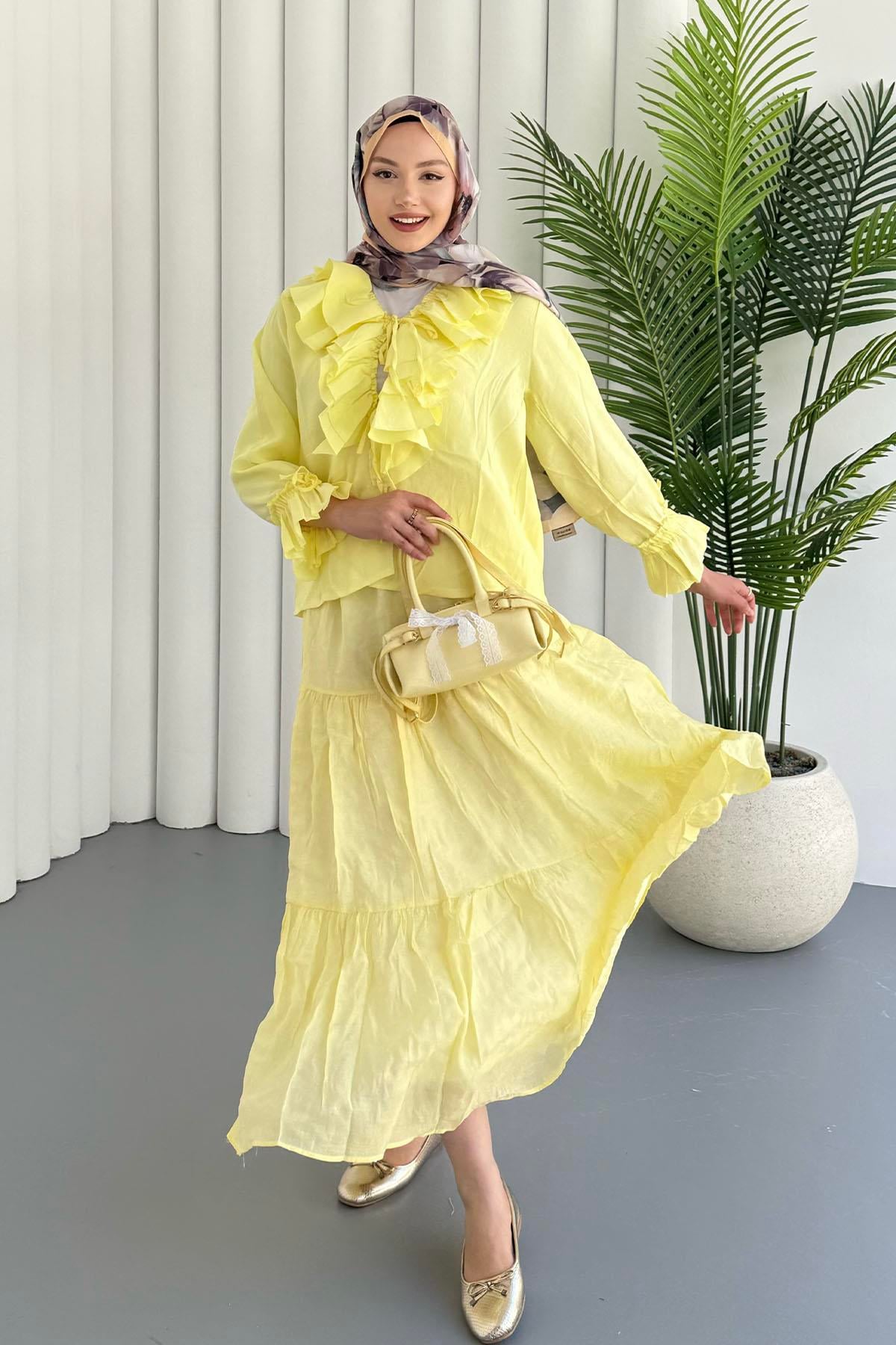 Beli Lastkli Katkatlı Etek-SARI