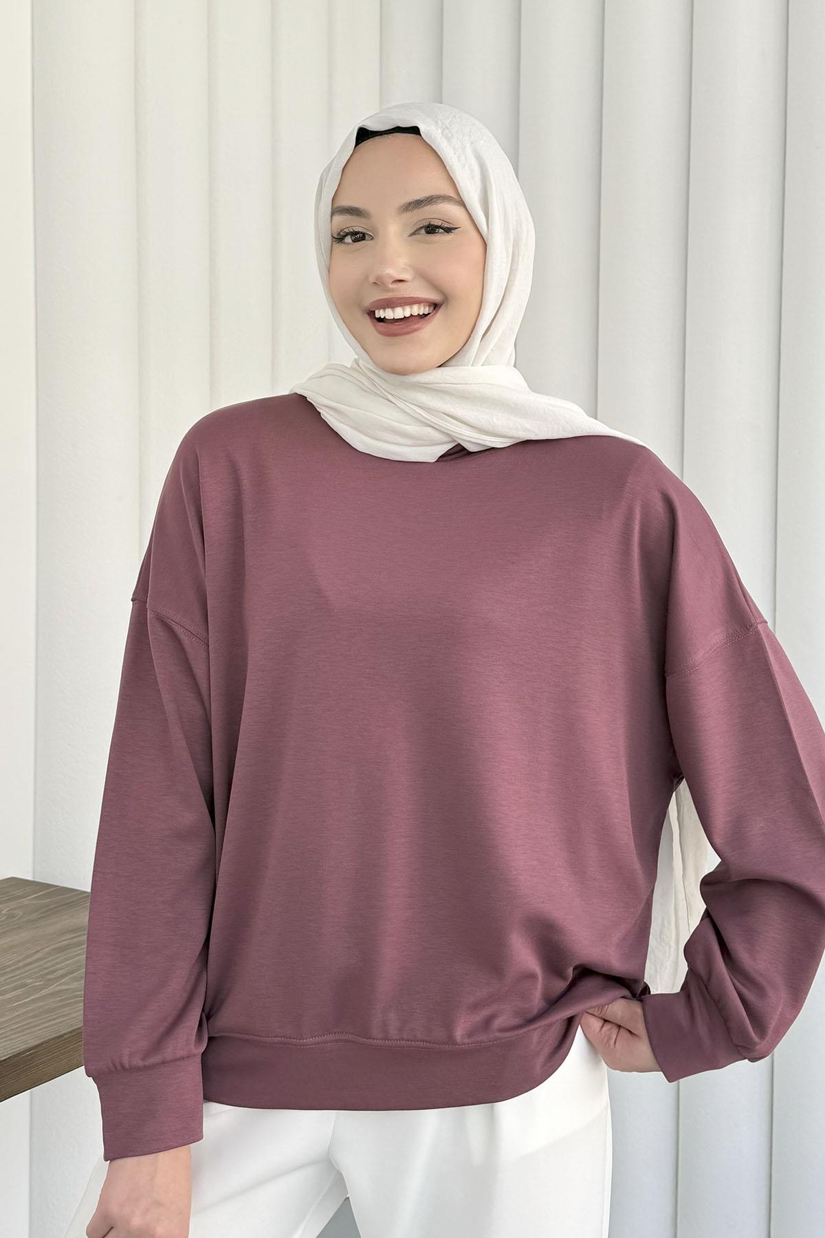 Bisiklet Yaka Oysho Kumaş Sweatshirt-MÜRDÜM