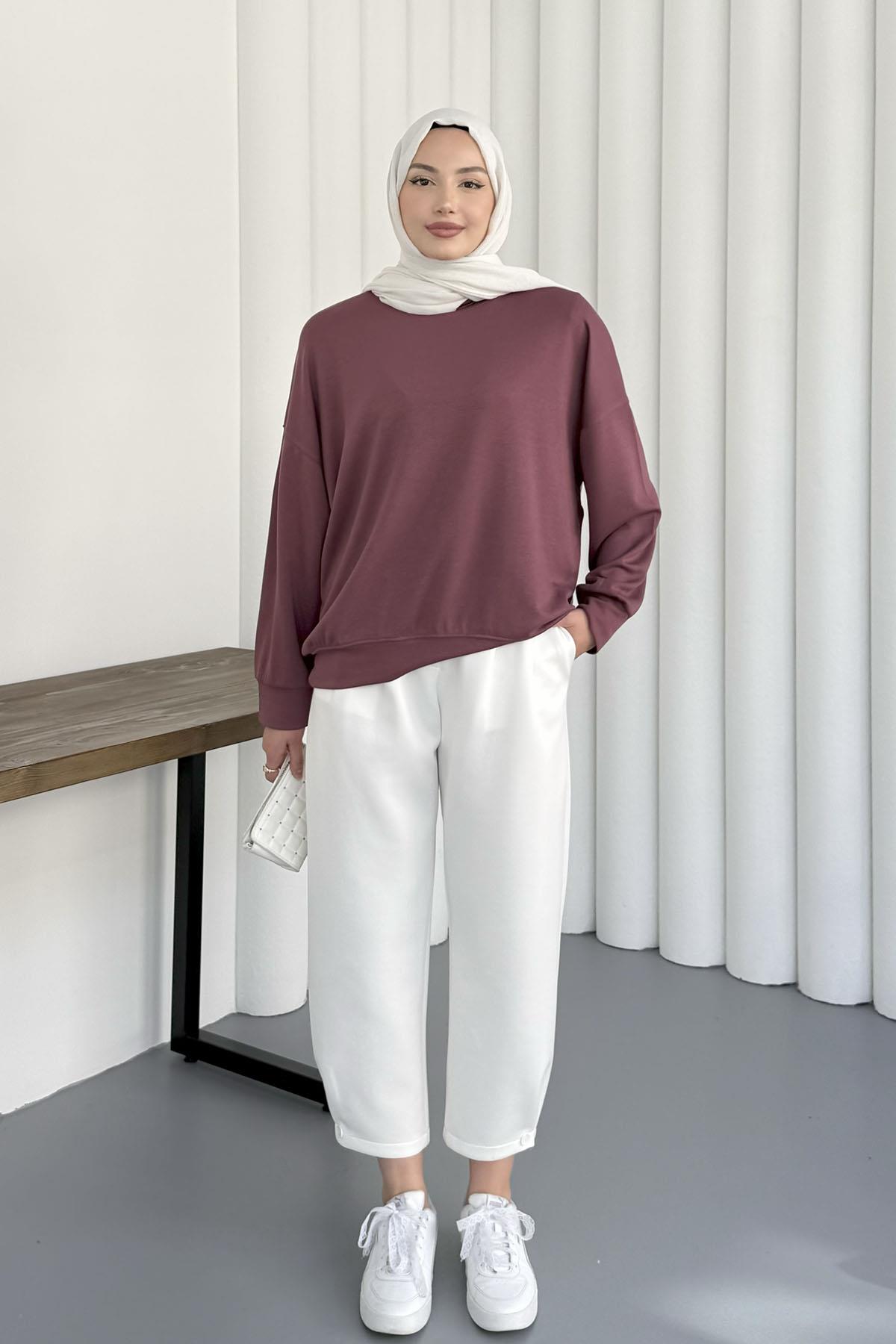 Bisiklet Yaka Oysho Kumaş Sweatshirt-MÜRDÜM