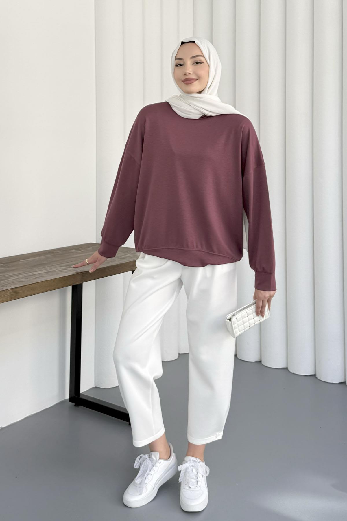 Bisiklet Yaka Oysho Kumaş Sweatshirt-MÜRDÜM