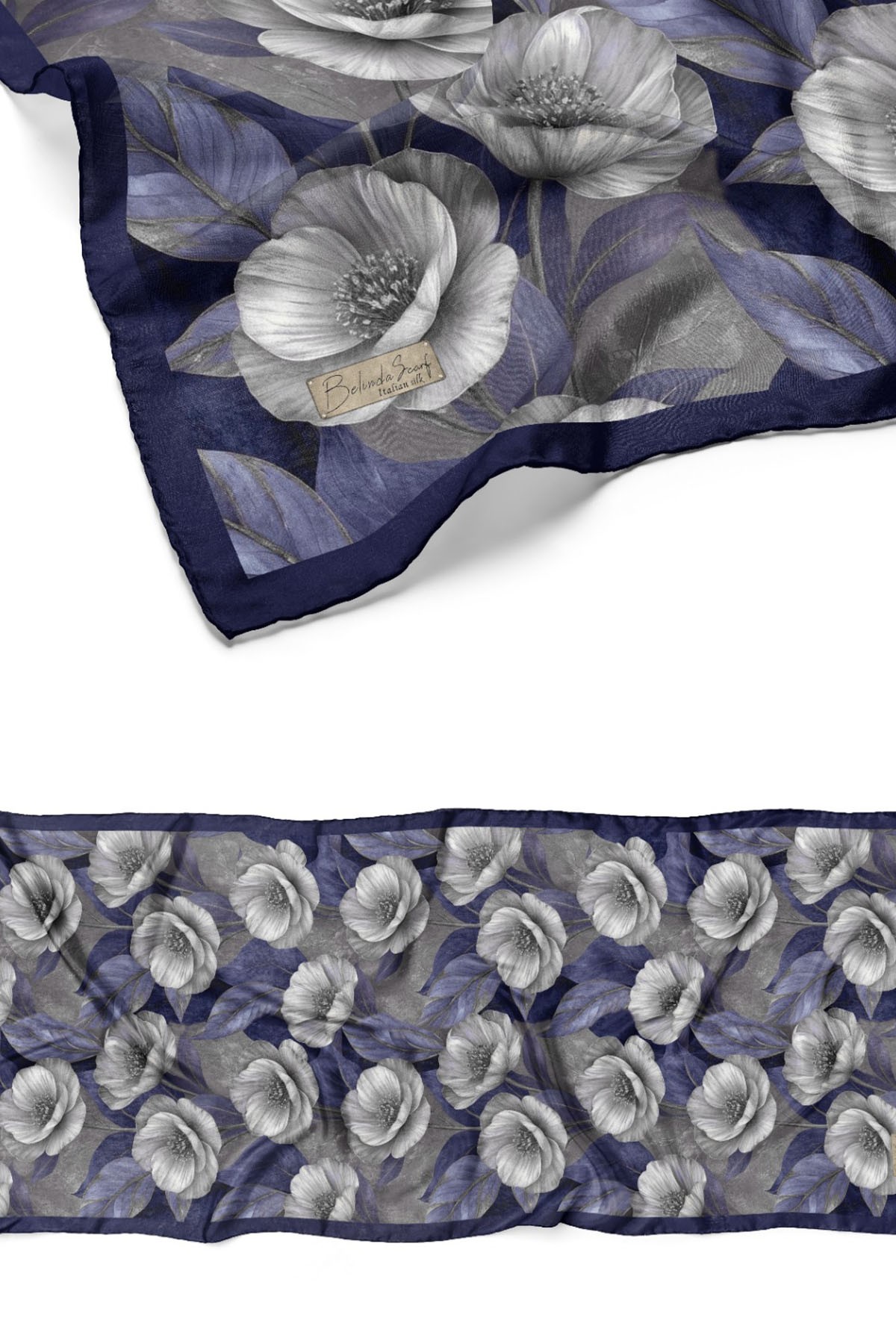 Çiçek Desen Pamuklu İtalyan İpekli Şal-LACİVERT