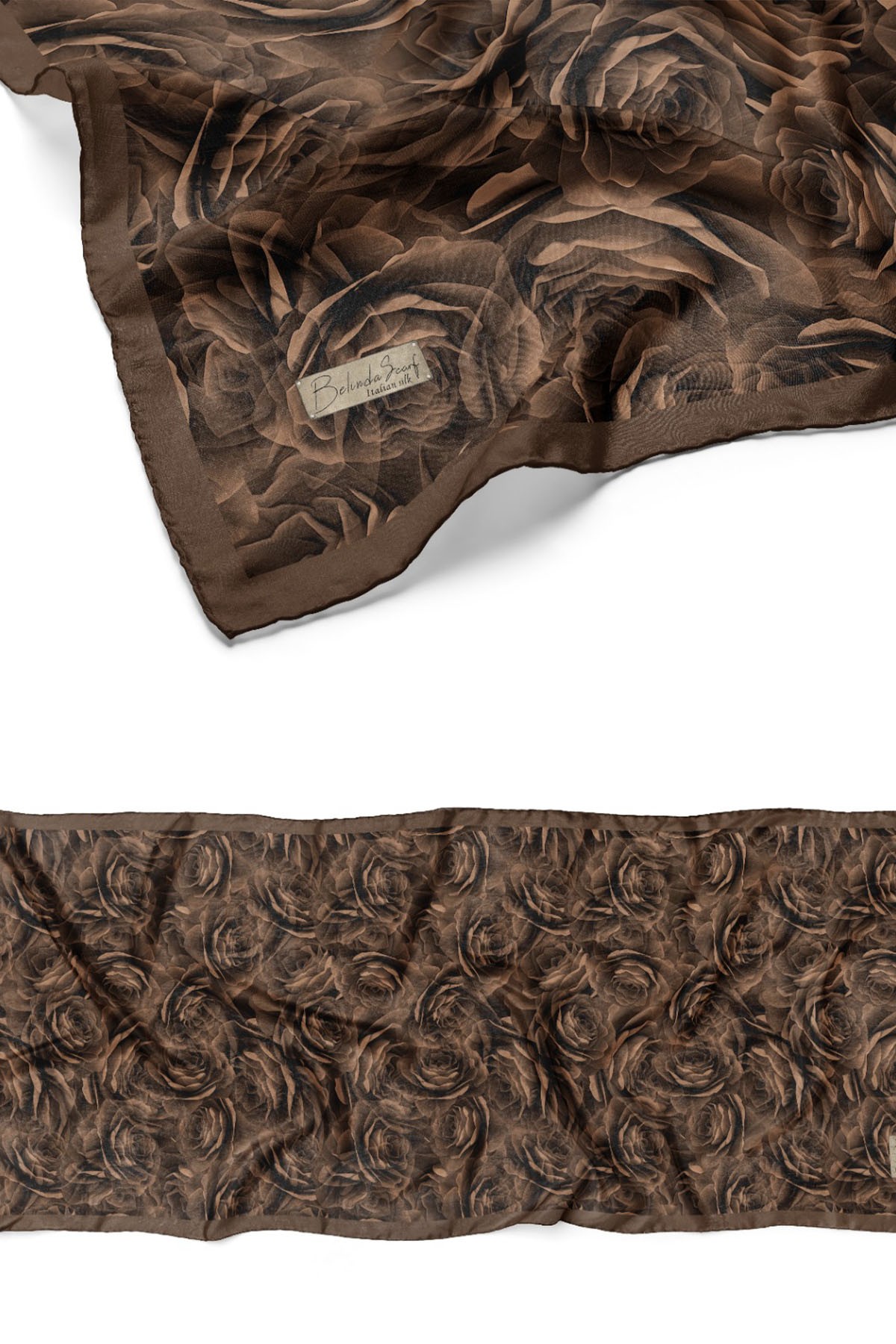 Çiçek Desen Pamuklu İtalyan İpekli Şal-KAHVERENGİ