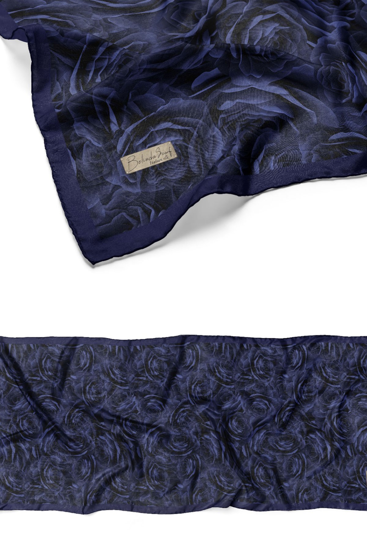 Çiçek Desen Pamuklu İtalyan İpekli Şal-LACİVERT