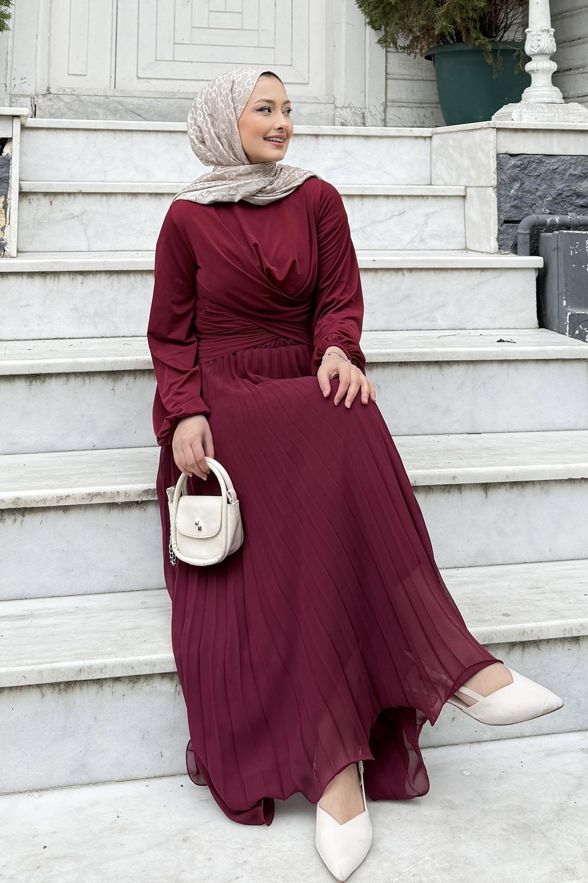 Çift Drapeli Bluz-BORDO