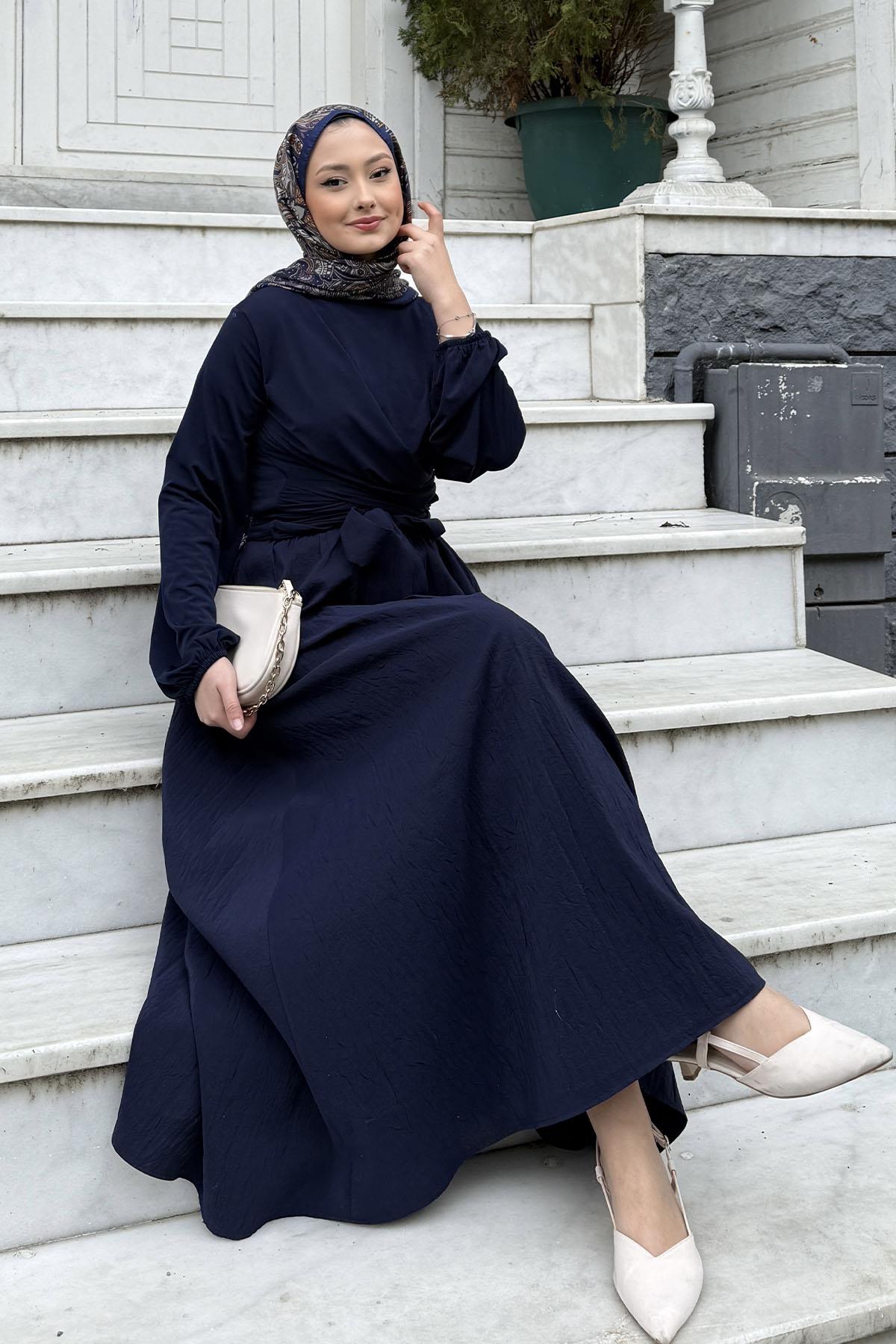 Çift Drapeli Bluz-LACİVERT