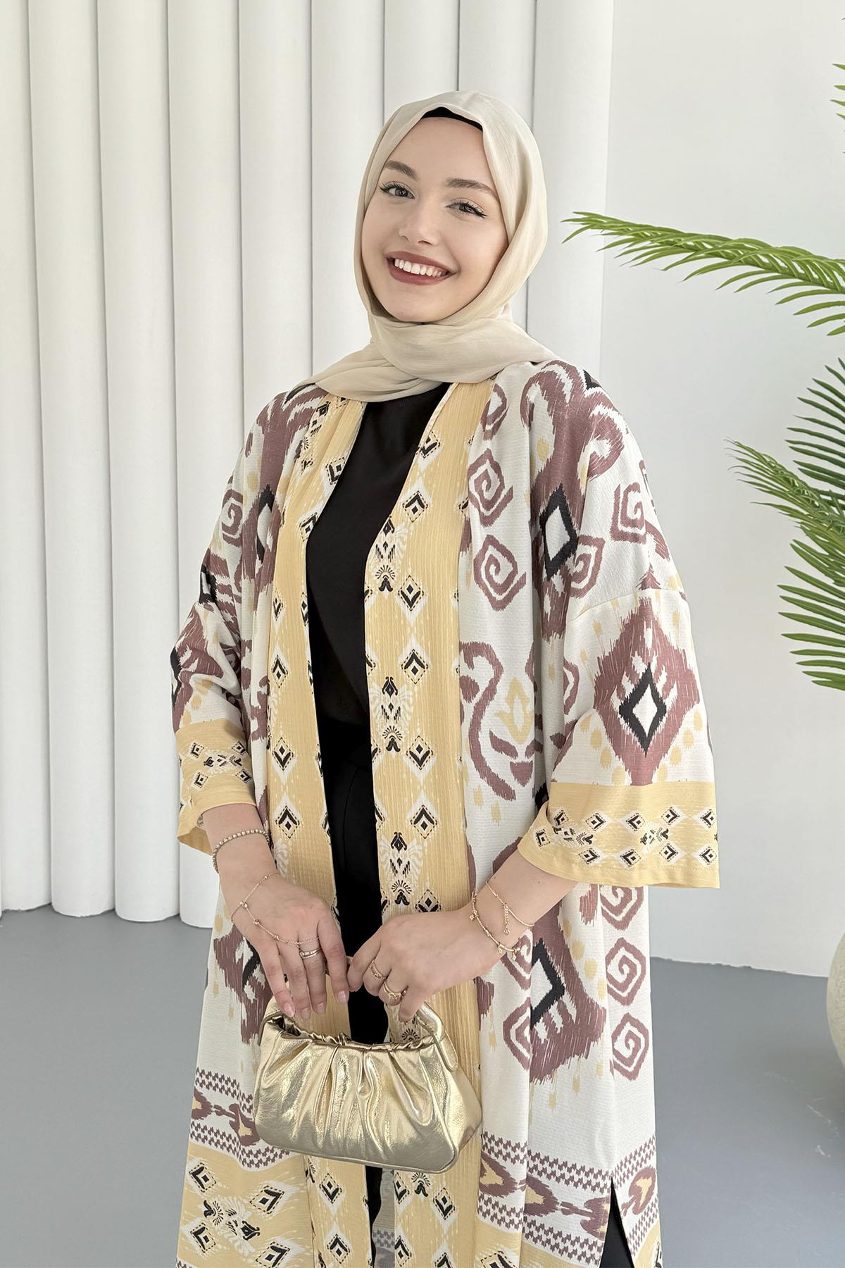 Çini Desen Kimono-KAHVERENGİ