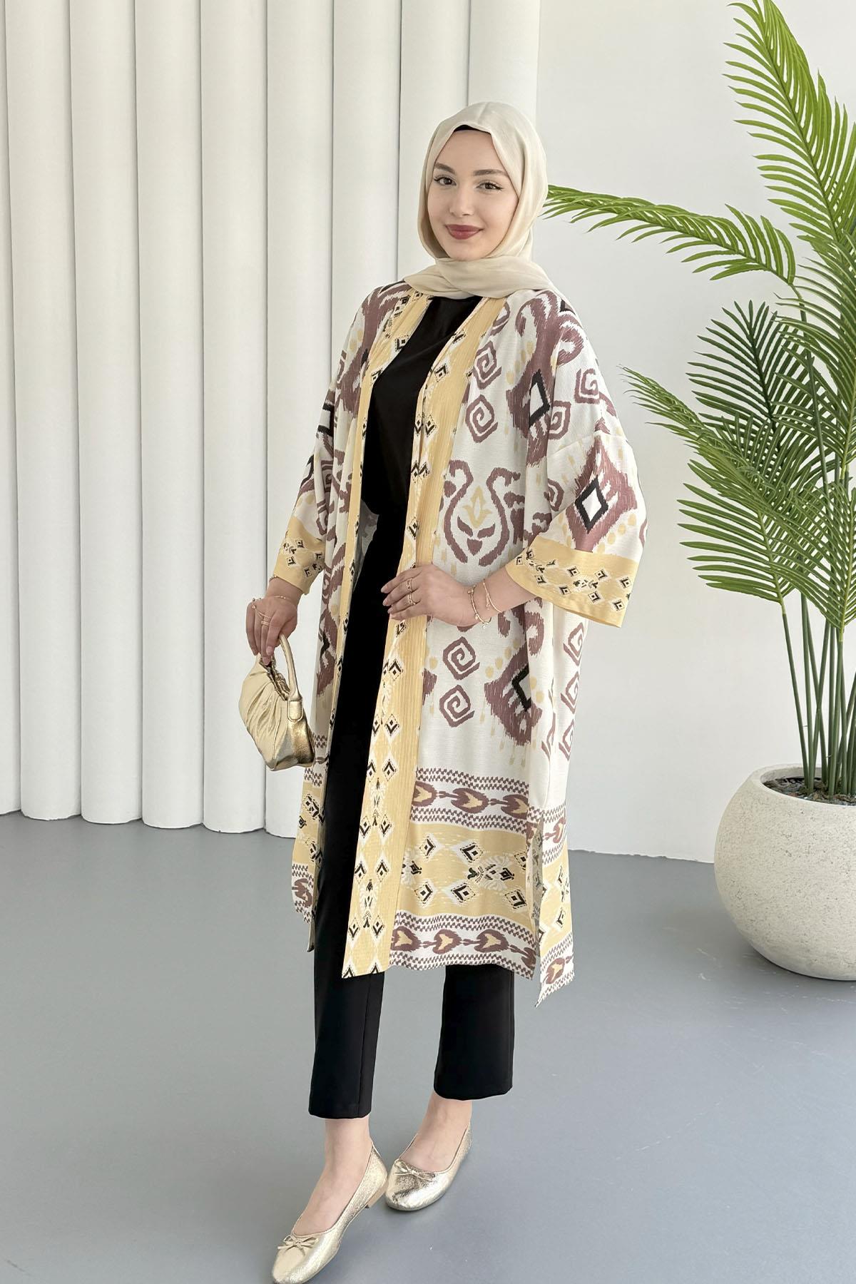 Çini Desen Kimono-KAHVERENGİ