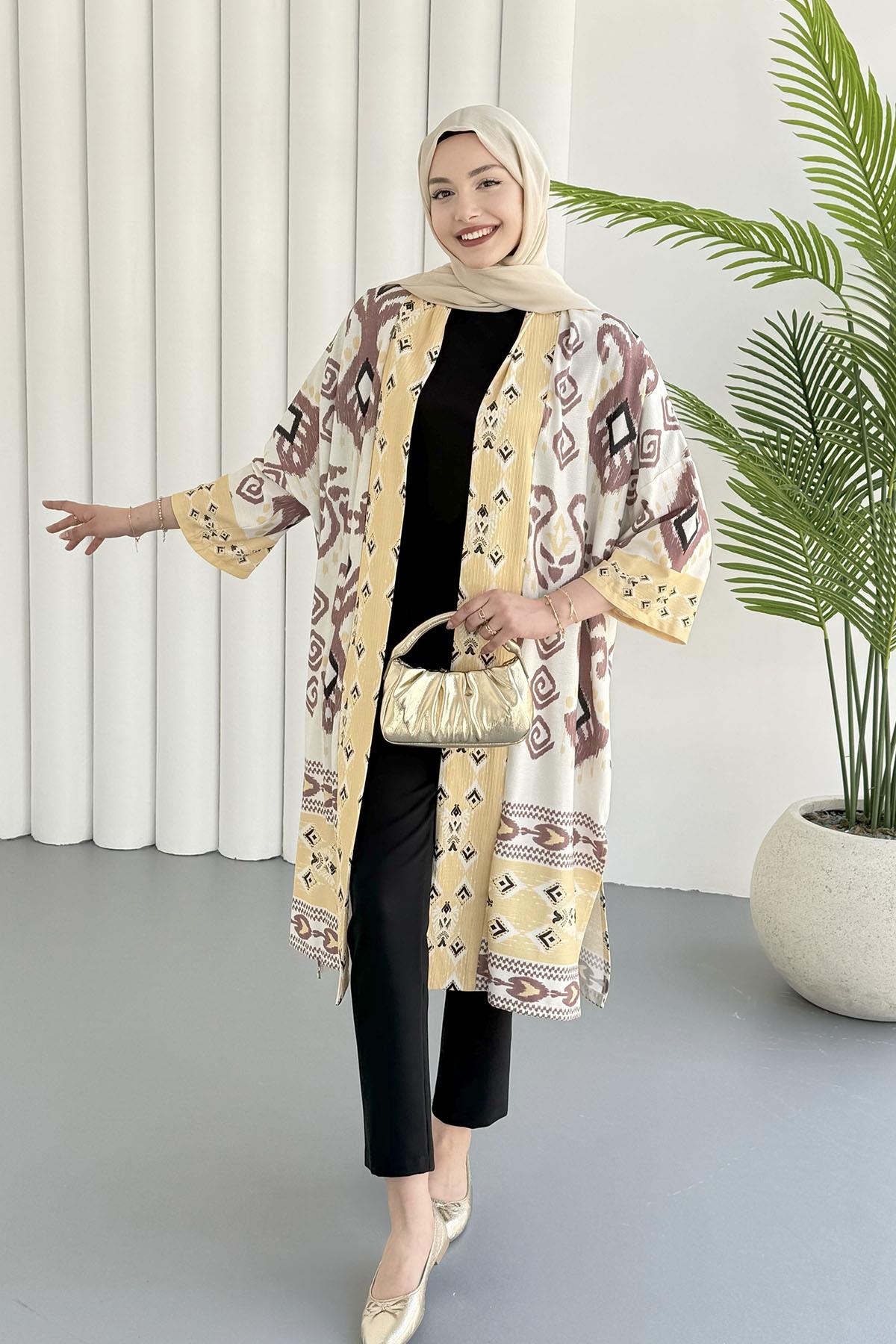 Çini Desen Kimono-KAHVERENGİ