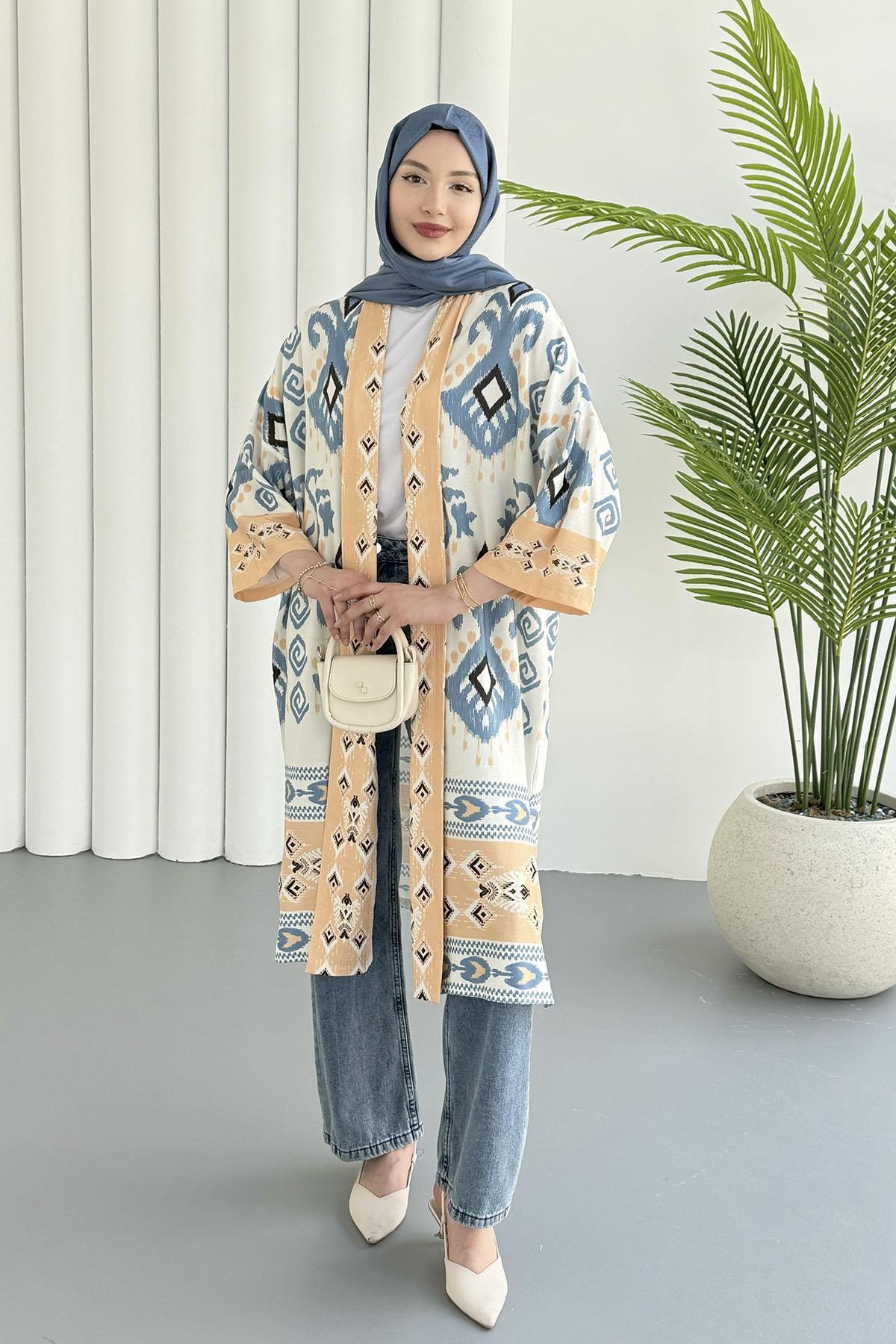 Çini Desen Kimono-MAVİ