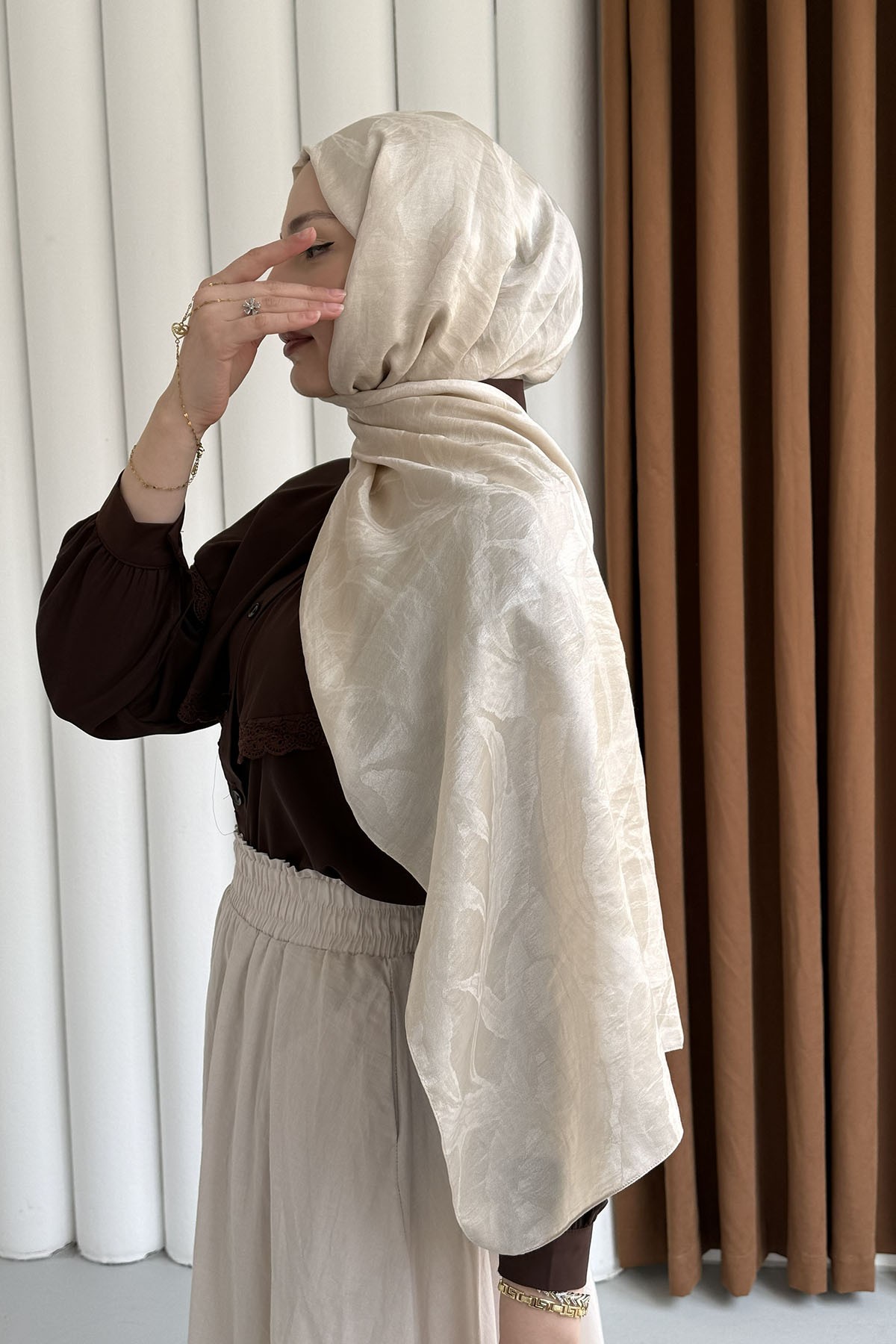 Dalga Desen Pamuklu Ayrobin Jakar Şal-TAŞ