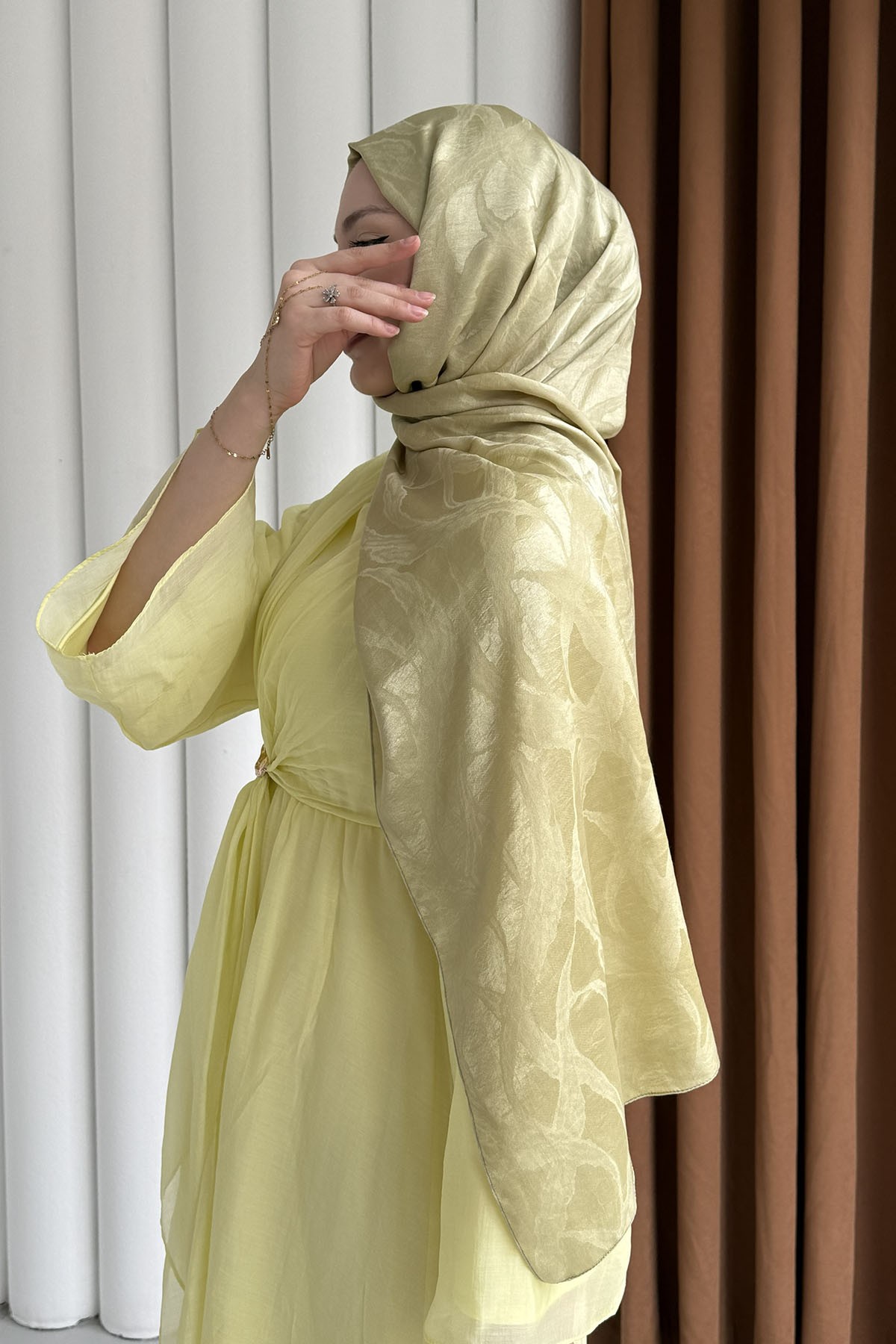 Dalga Desen Pamuklu Ayrobin Jakar Şal-MİNT YEŞİLİ