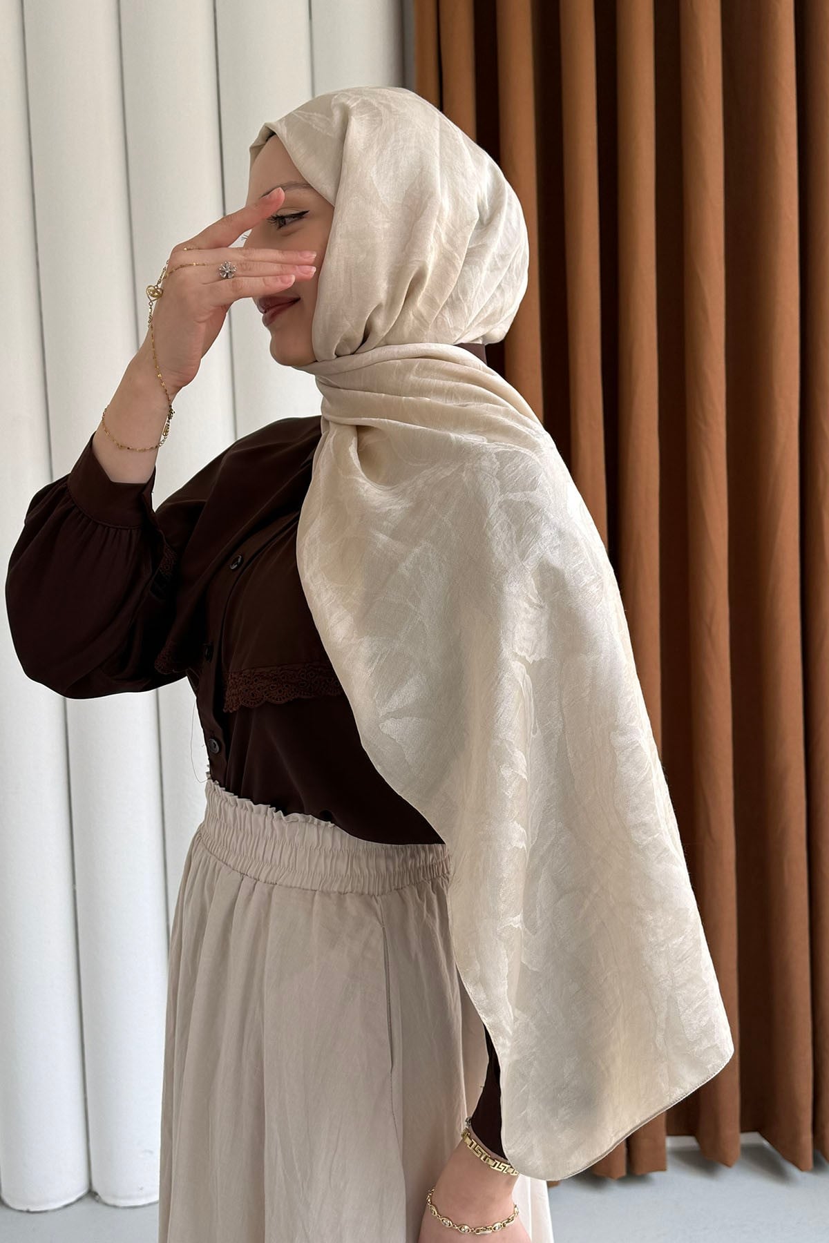 Dalga Desen Pamuklu Ayrobin Jakar Şal-TAŞ