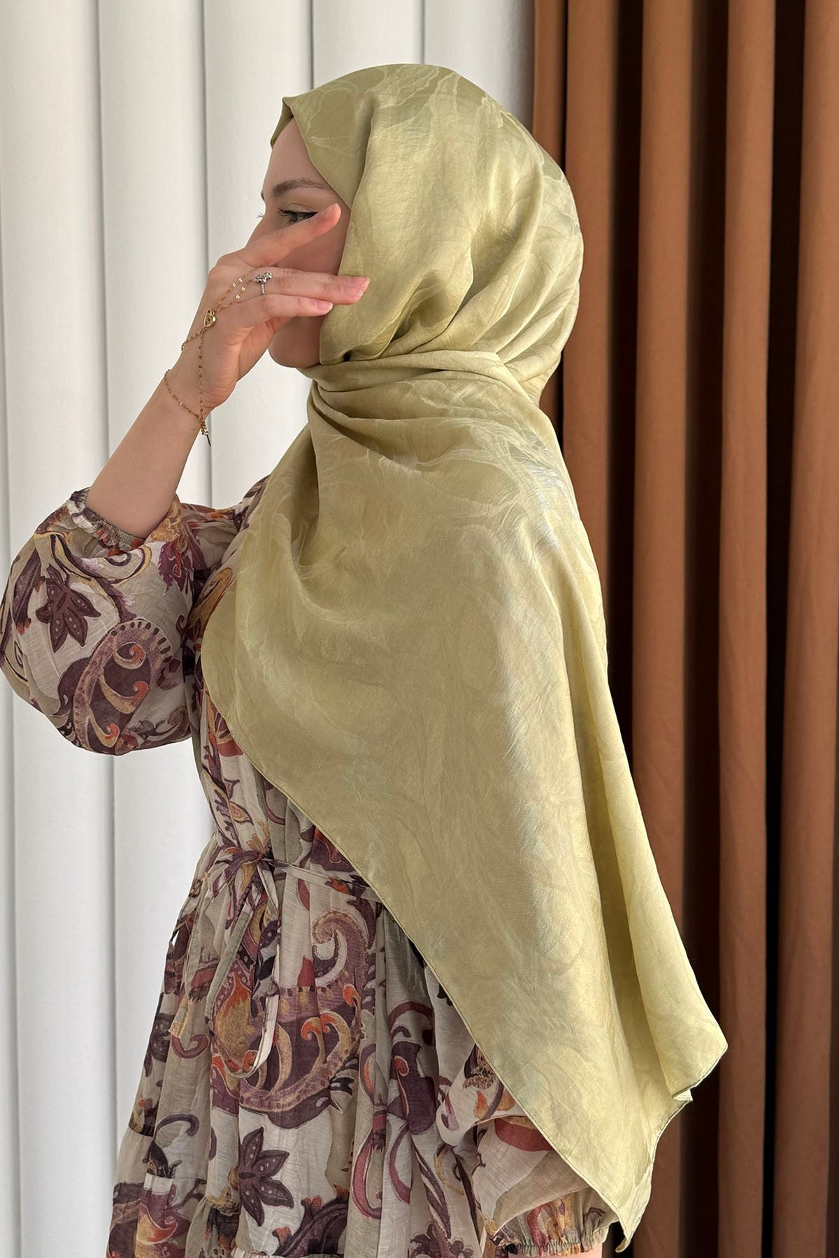 Dalga Desen Pamuklu Ayrobin Jakar Şal-MİNT YEŞİLİ