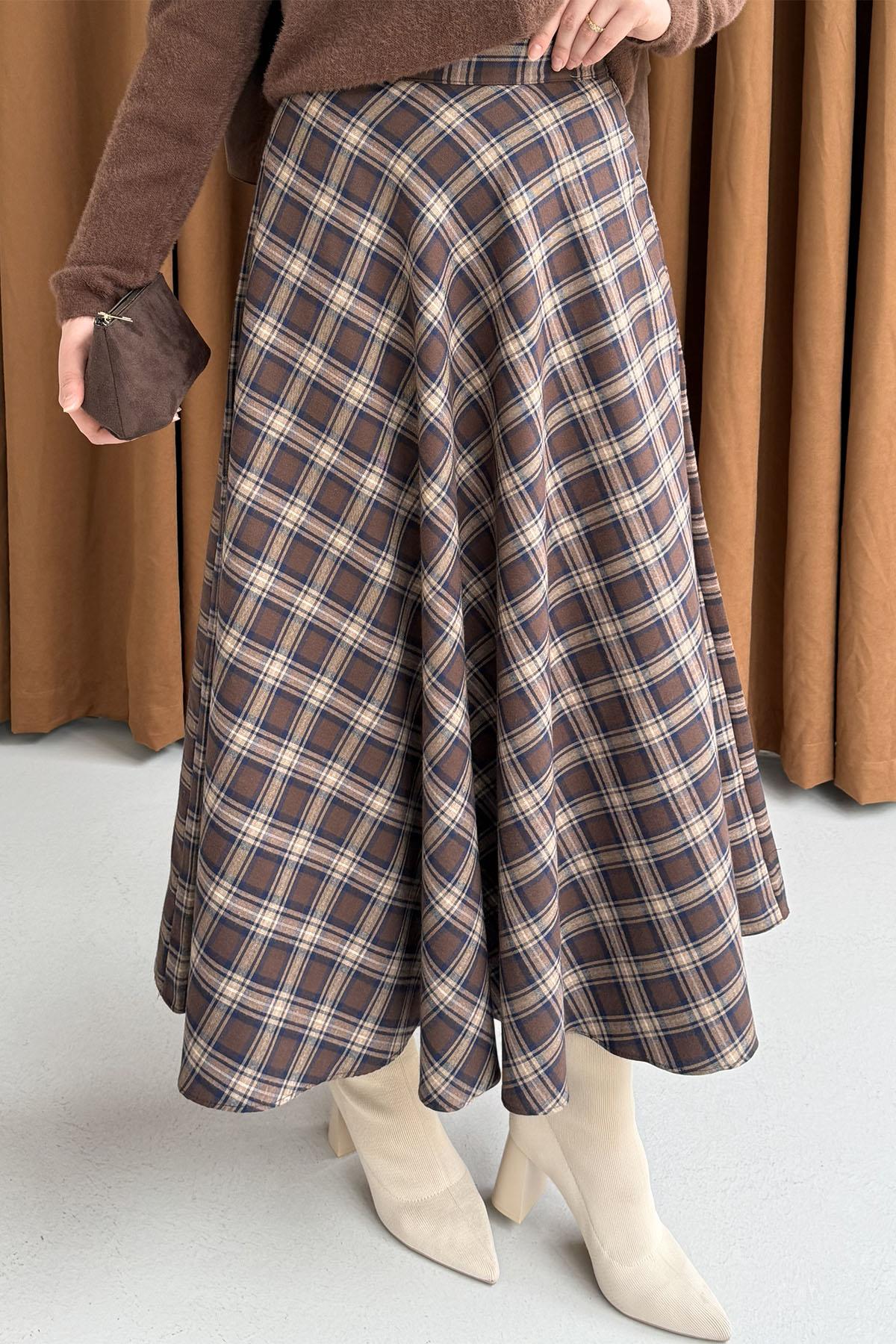 Ekose Desenli Verev Etek-LACİVERT