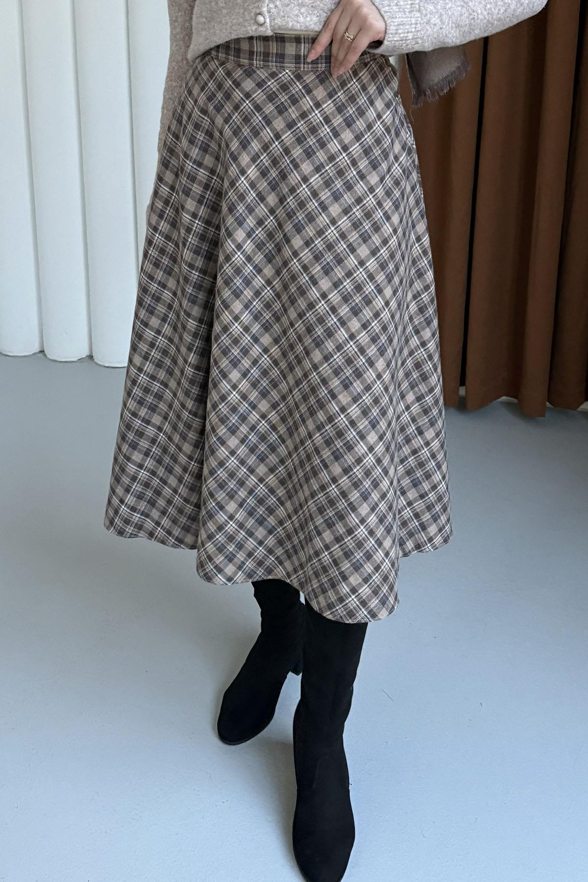 Ekose Desenli Verev Etek-VİZON