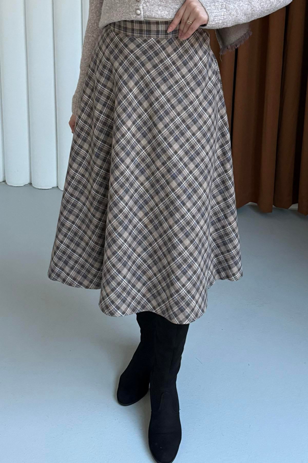 Ekose Desenli Verev Etek-VİZON