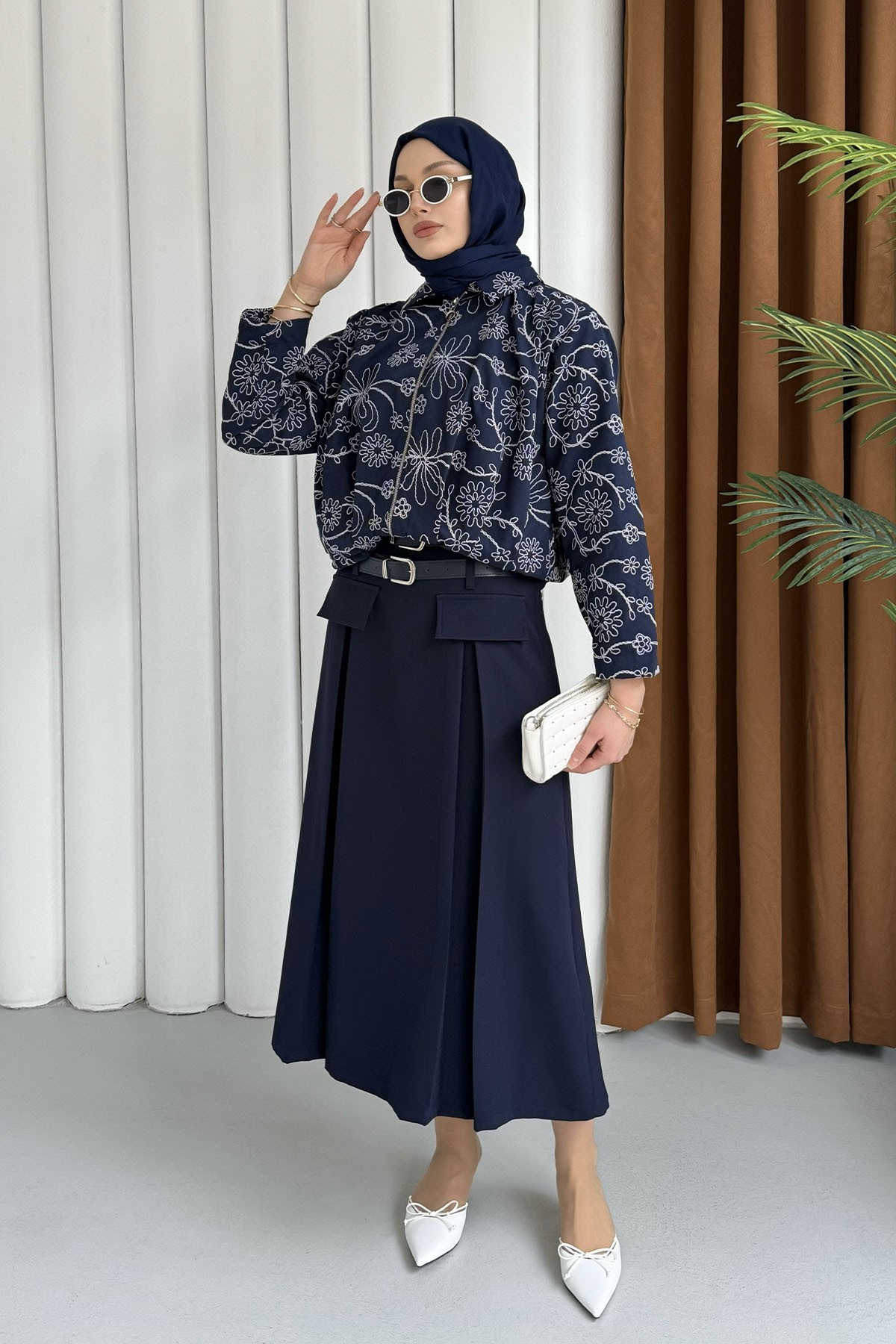 Etnik Desen Bomber Ceket-LACİVERT