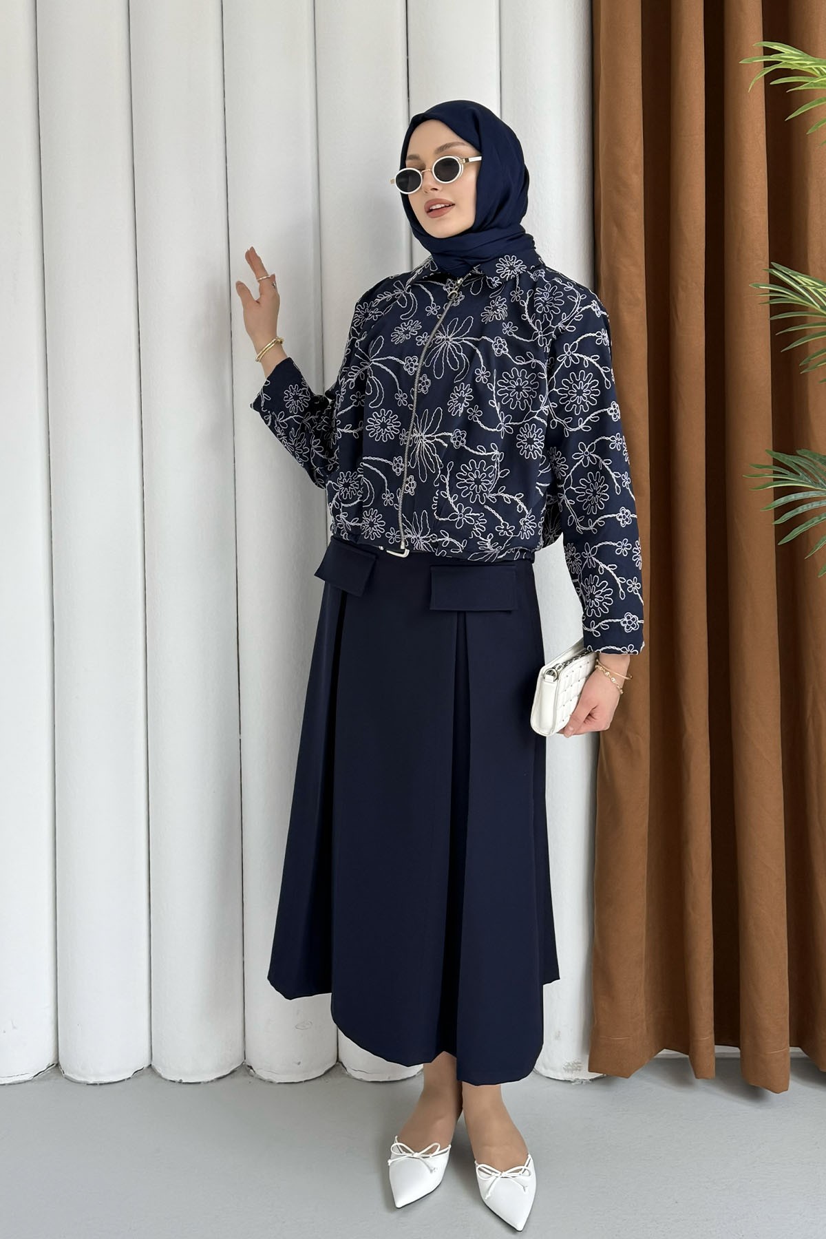 Etnik Desen Bomber Ceket-LACİVERT