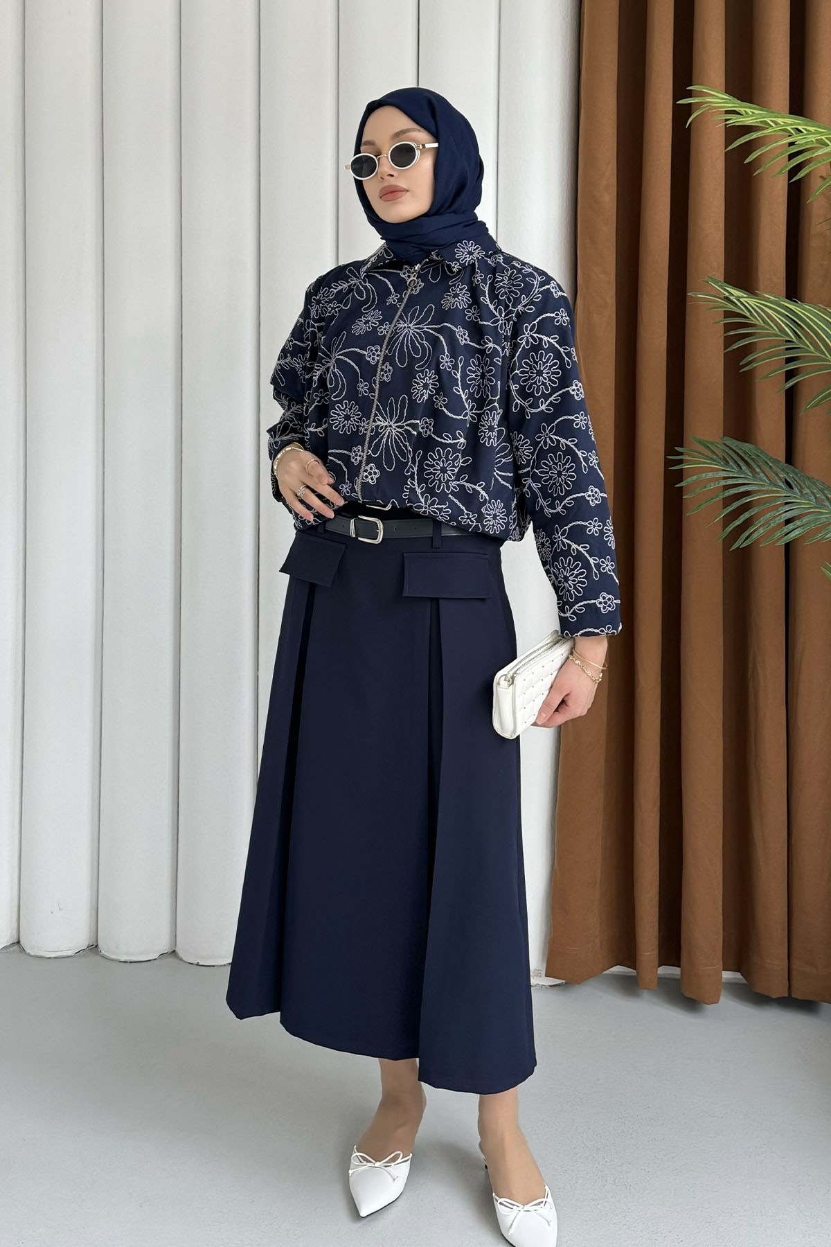 Etnik Desen Bomber Ceket-LACİVERT