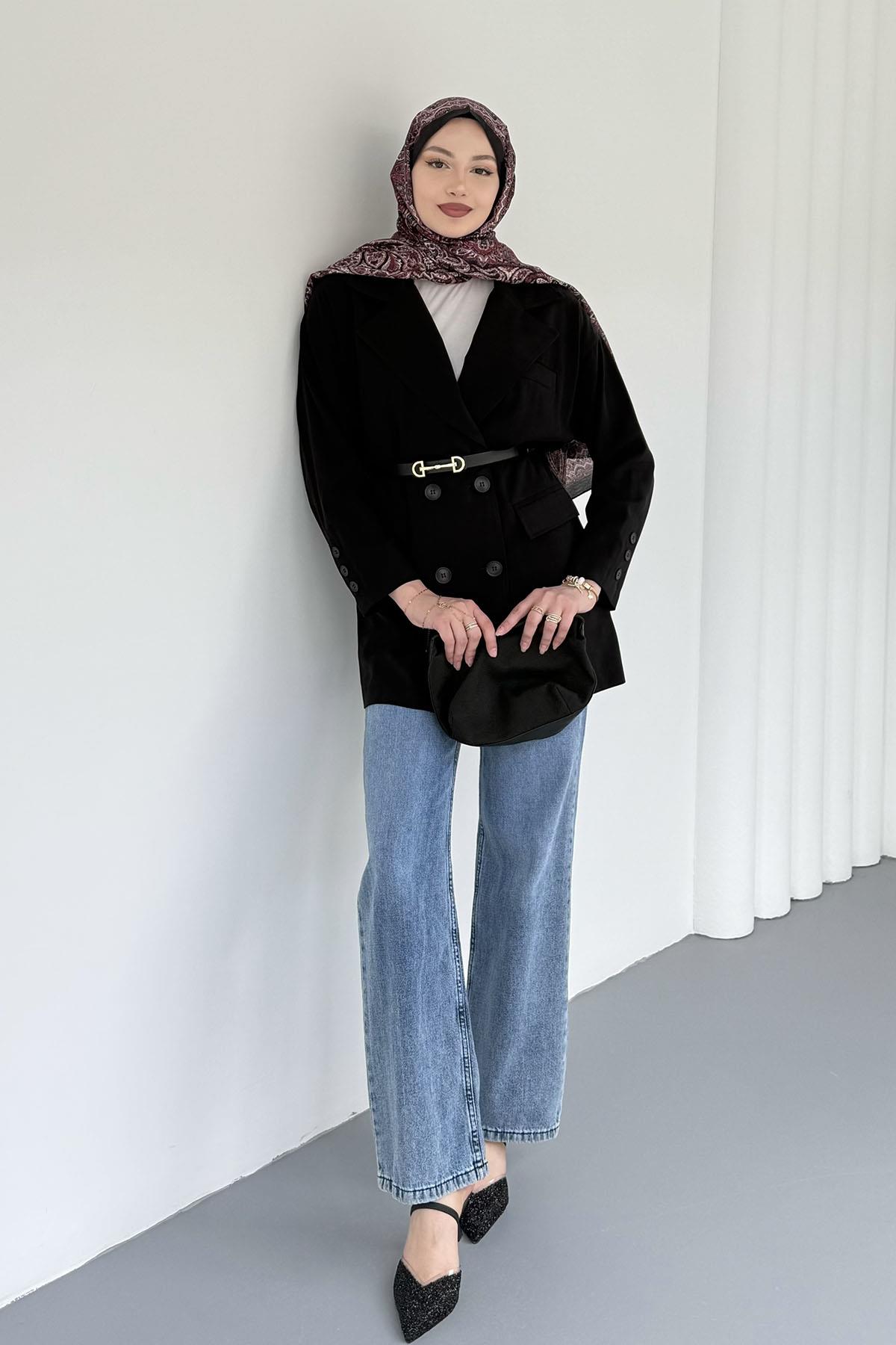 Gabardin Oversize Spor Ceket-SİYAH