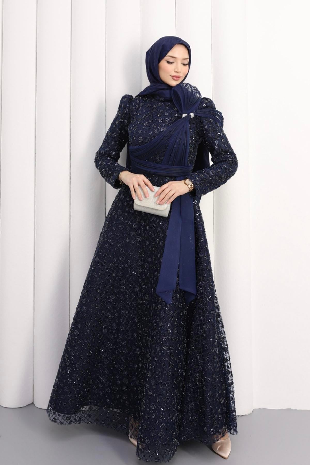 Hürrem Prenses Tesettür Abiye-LACİVERT