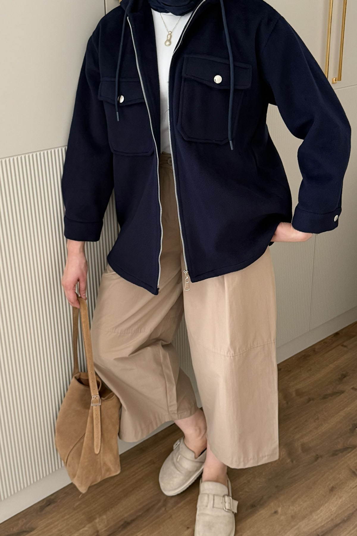 Kapüşonlu Kaşe Sweatshirt-LACİVERT