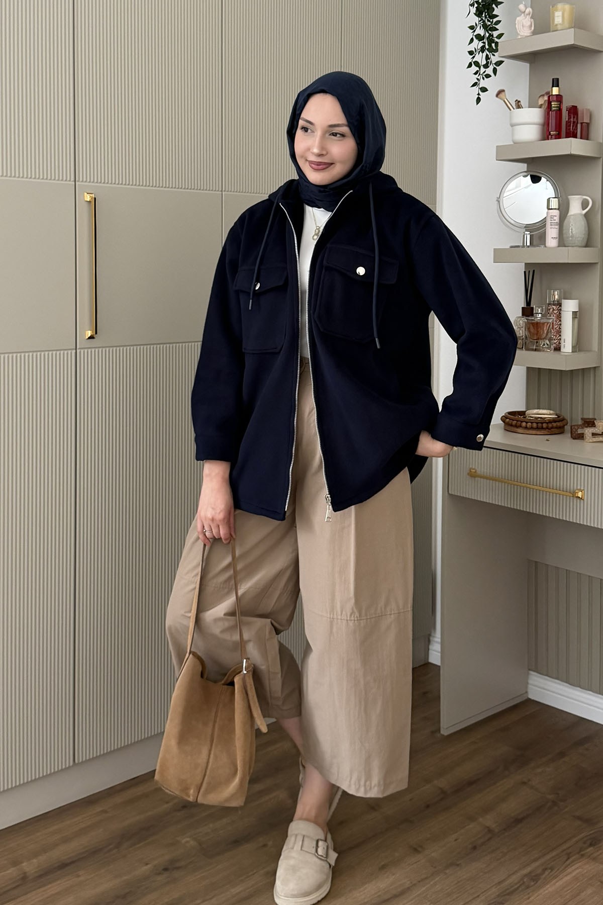 Kapüşonlu Kaşe Sweatshirt-LACİVERT