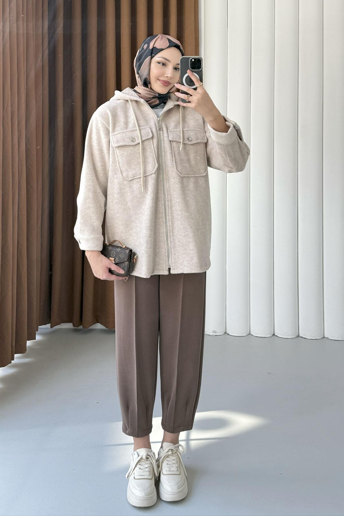 Kapüşonlu Kaşe Sweatshirt-TAŞ