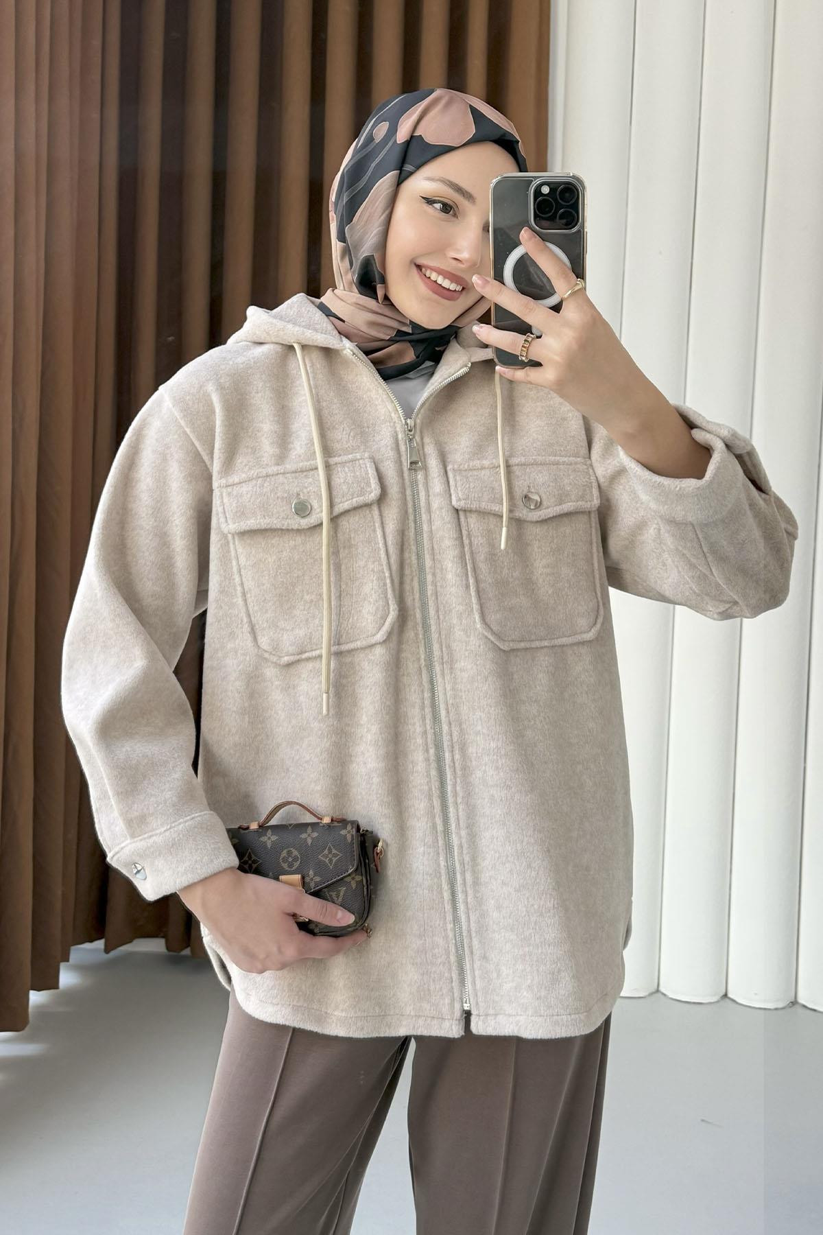 Kapüşonlu Kaşe Sweatshirt-TAŞ