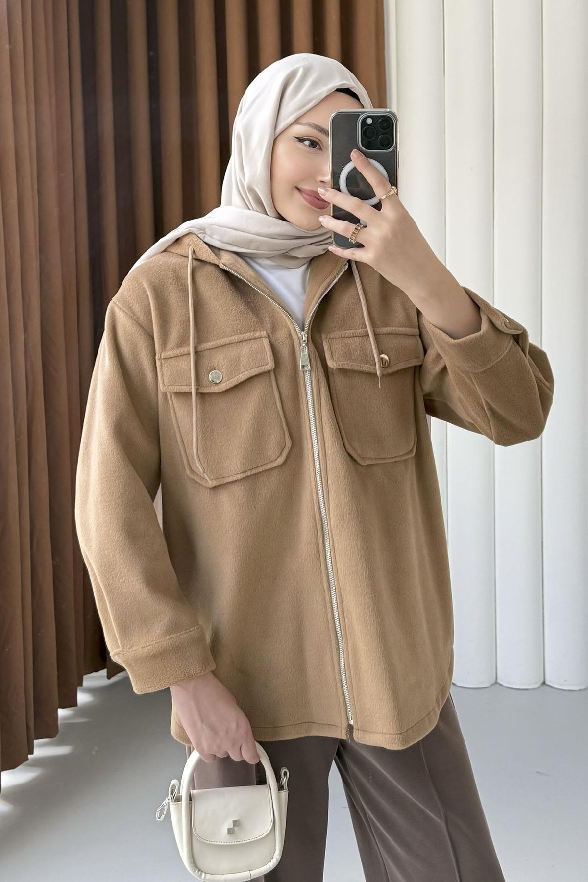 Kapüşonlu Kaşe Sweatshirt-TOPRAK